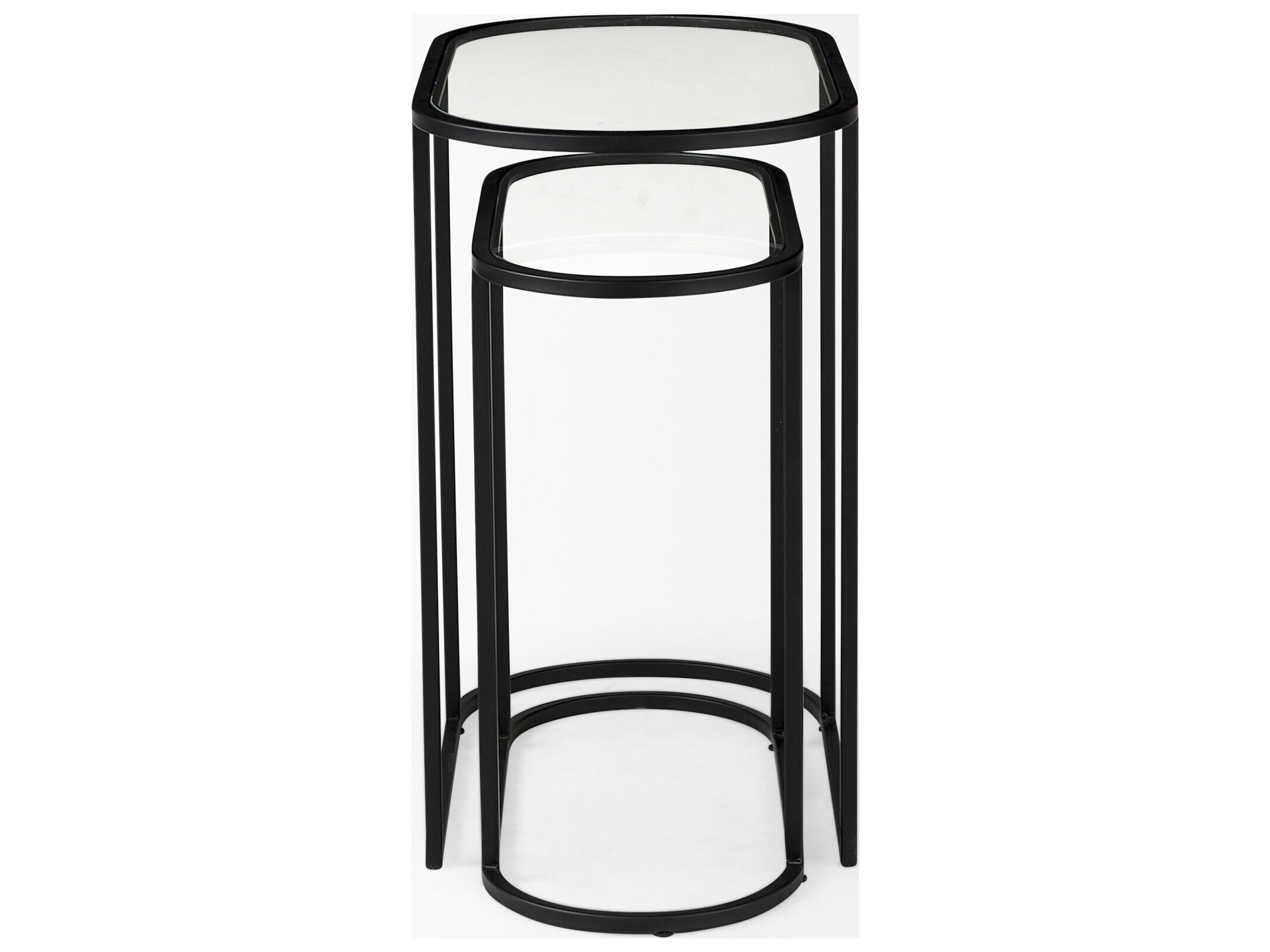 Mercana Celine 24.2 L x 12.6 W x 22.4 H Set of Two Black/Silver Metal and Glass Nesting Accent Tables
