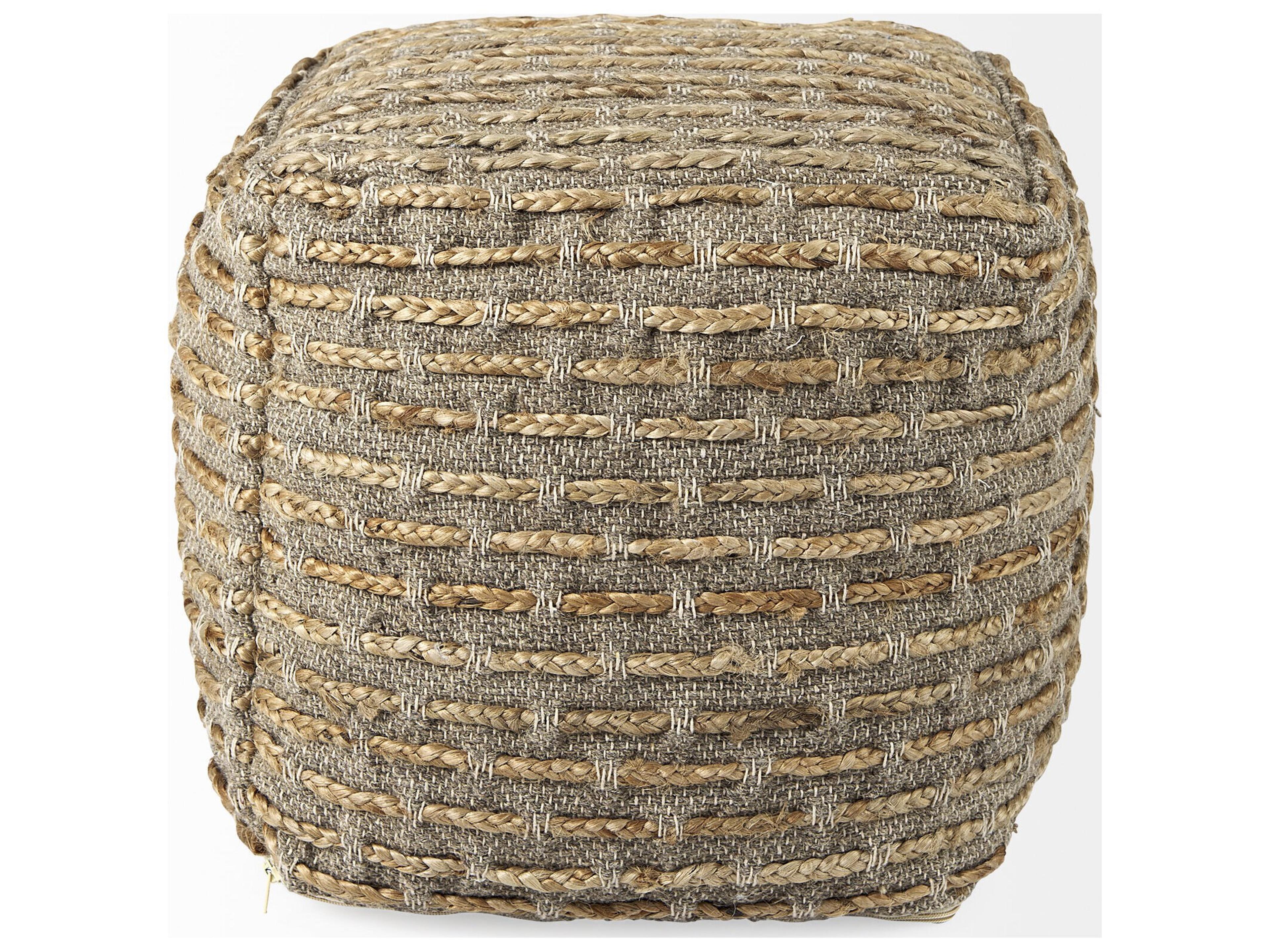 Mercana Binita  16.0L x 16.0W x 16.0H  Gray/Brown Hemp Wool and Cotton Pouf