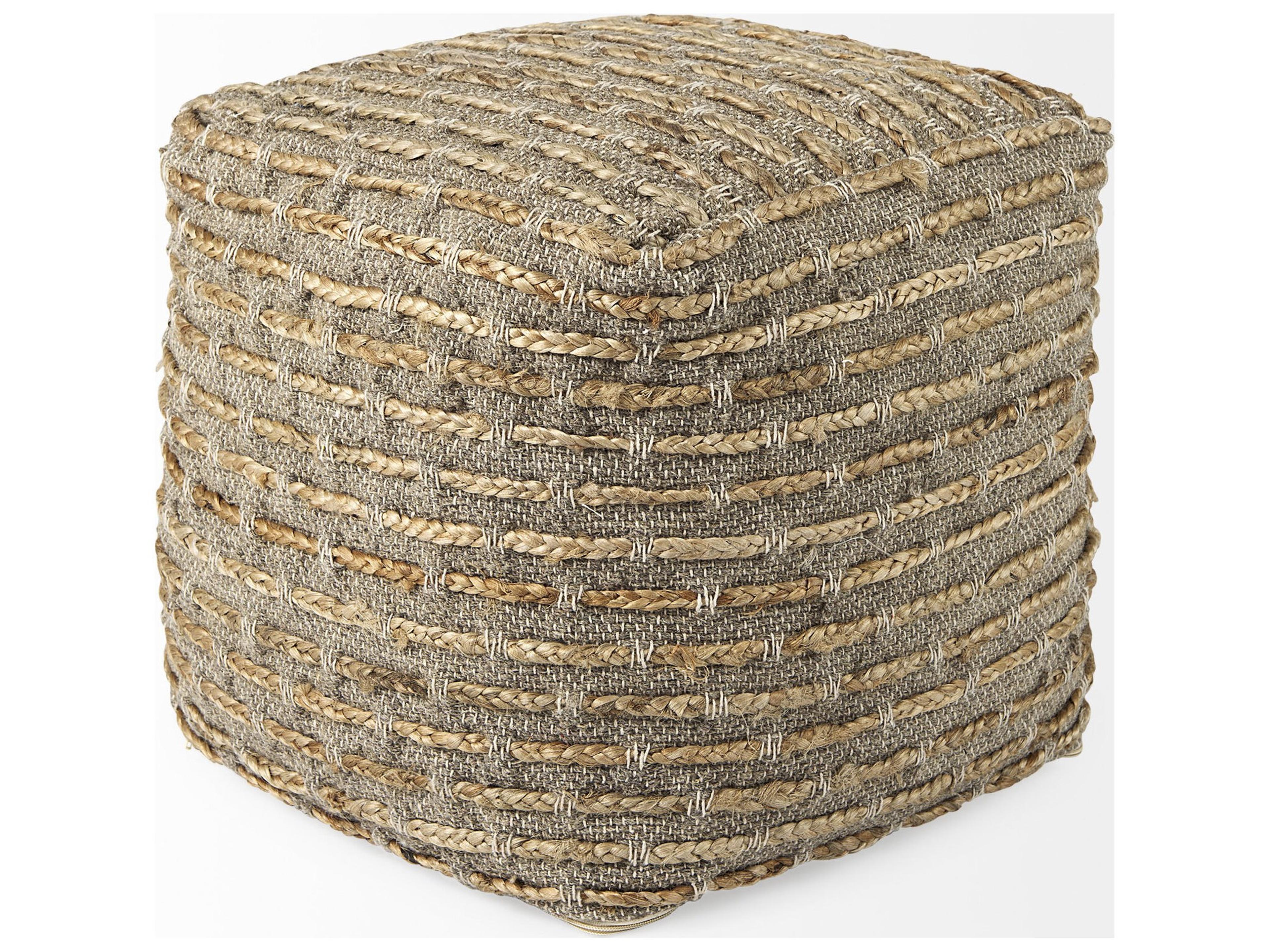 Mercana Binita  16.0L x 16.0W x 16.0H  Gray/Brown Hemp Wool and Cotton Pouf
