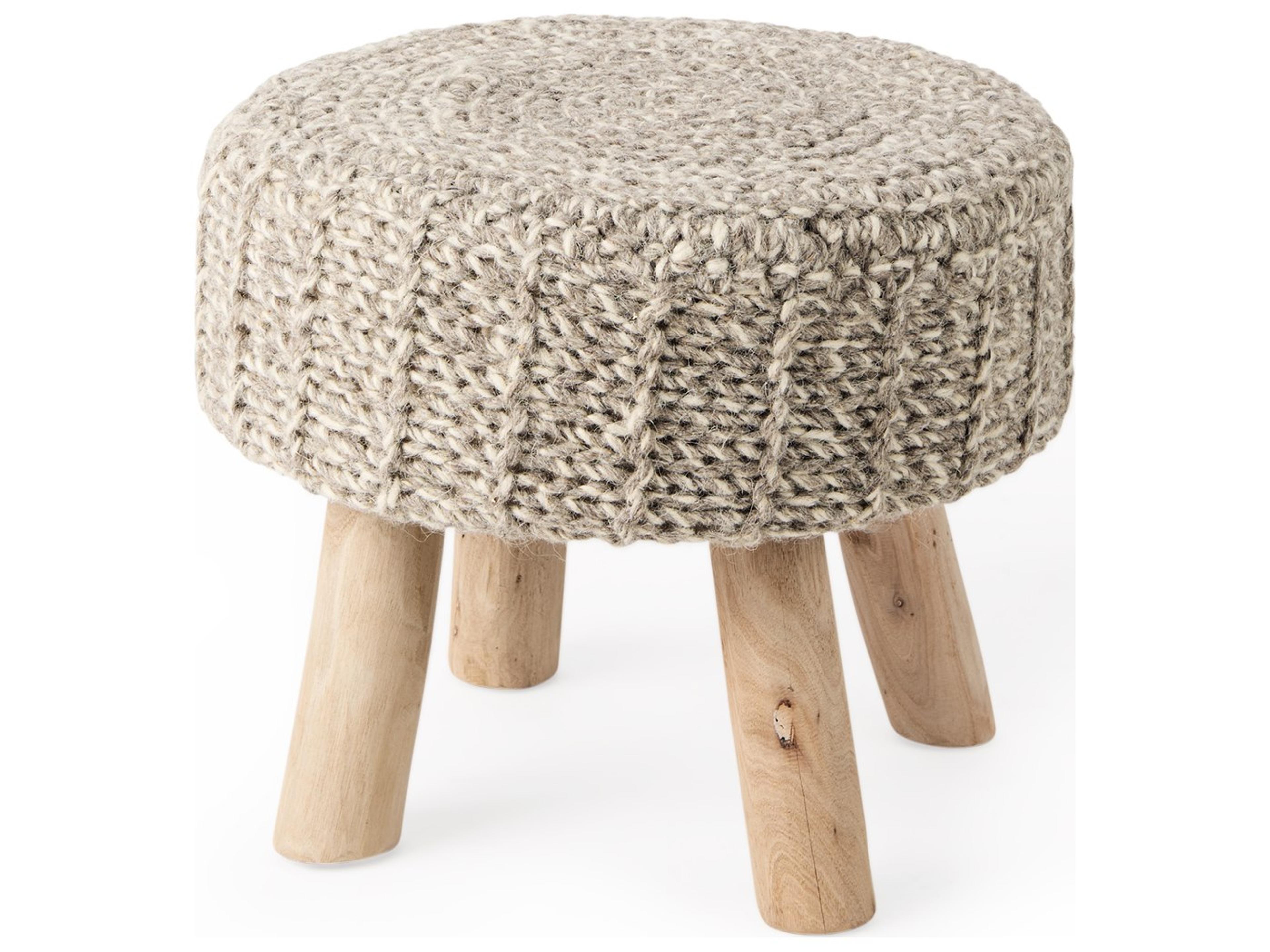 Bina 19.0L x 19.0W x 15.0H Taupe 4 Legged Wool Stool