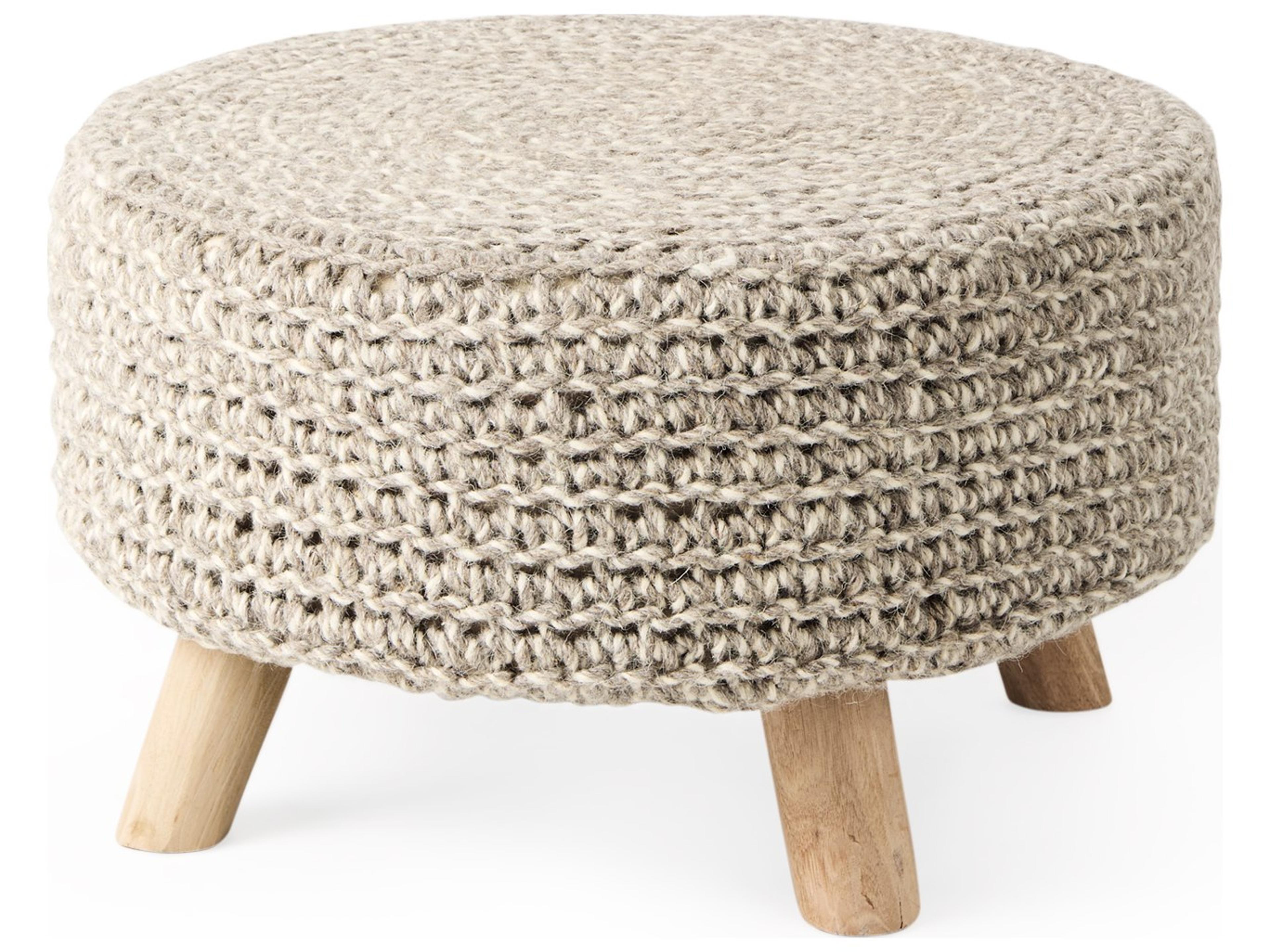 Bina  24.0L x 24.0W x 14.0H Light Gray 4 Legged Wool Stool