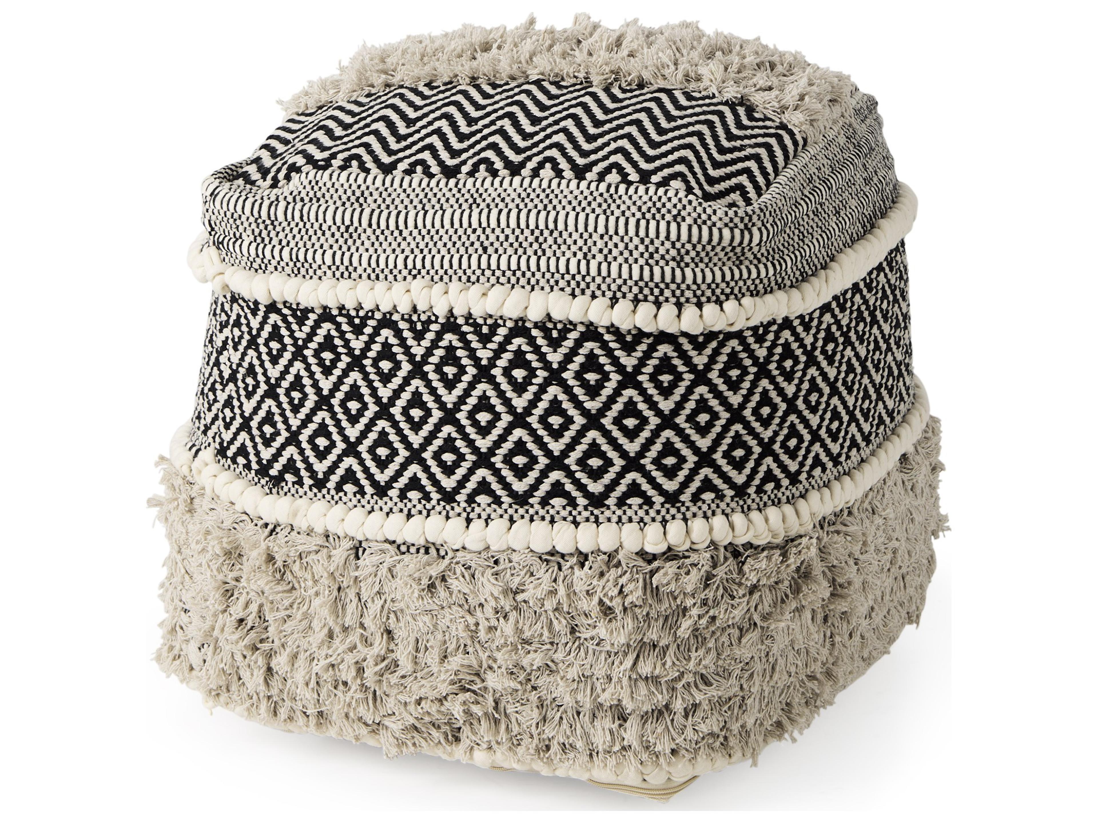 Mercana Darika 16.0L x 16.0W x 16.0H Black/White/Gray Cotton Pouf