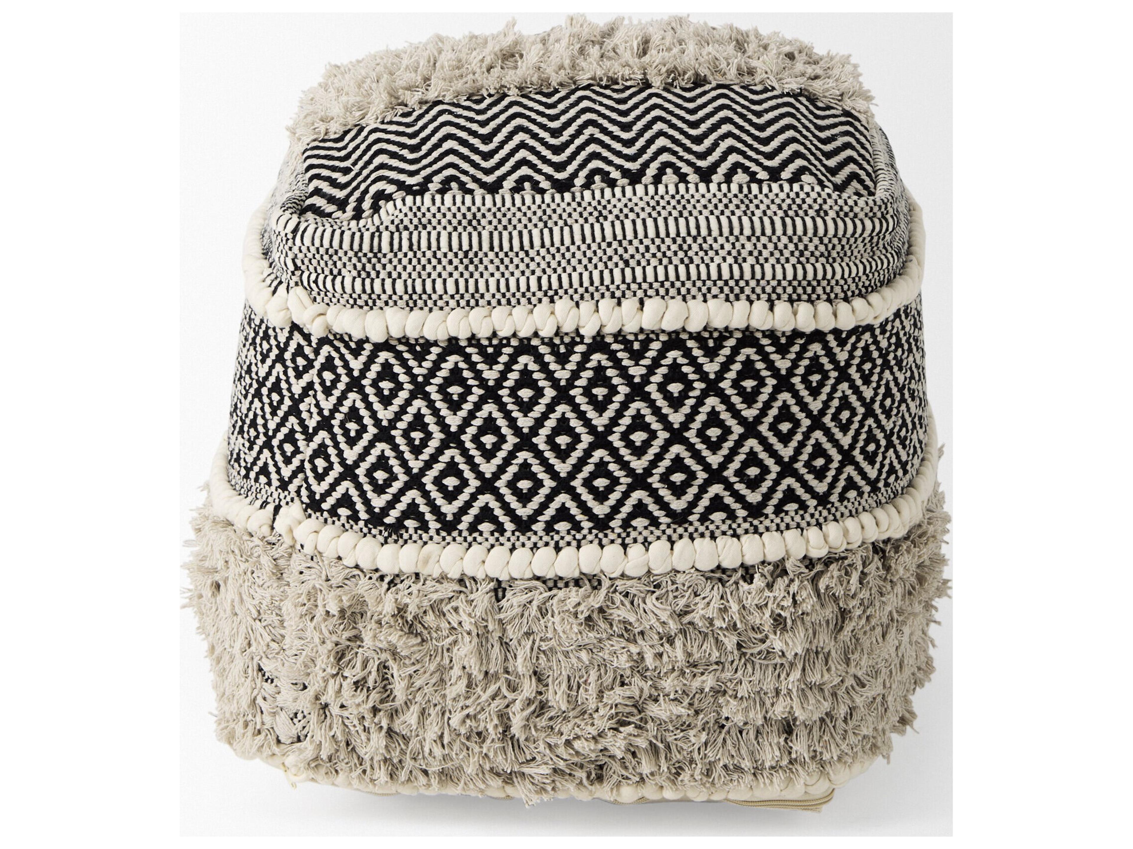 Mercana Darika 16.0L x 16.0W x 16.0H Black/White/Gray Cotton Pouf
