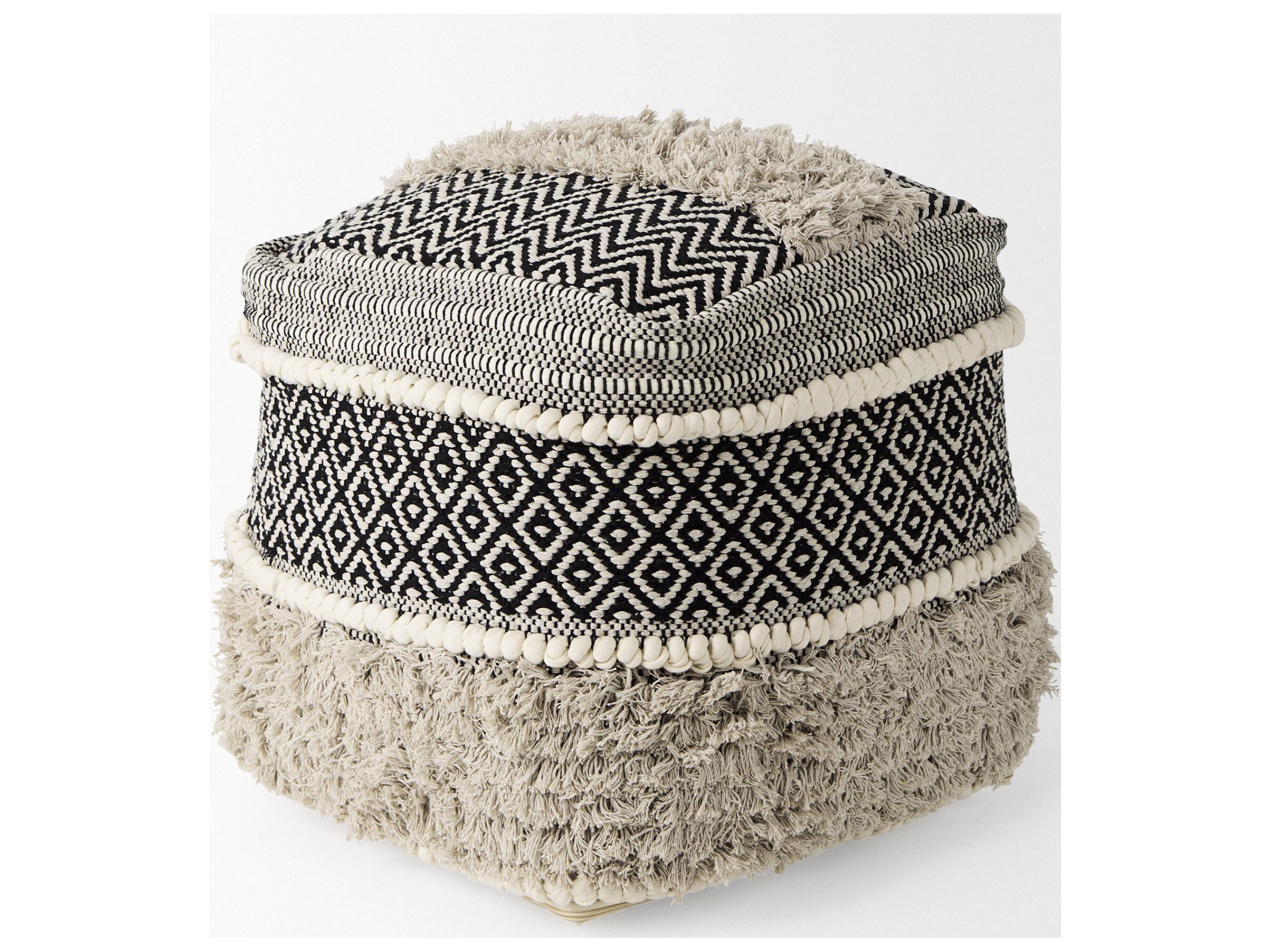 Mercana Darika 16.0L x 16.0W x 16.0H Black/White/Gray Cotton Pouf
