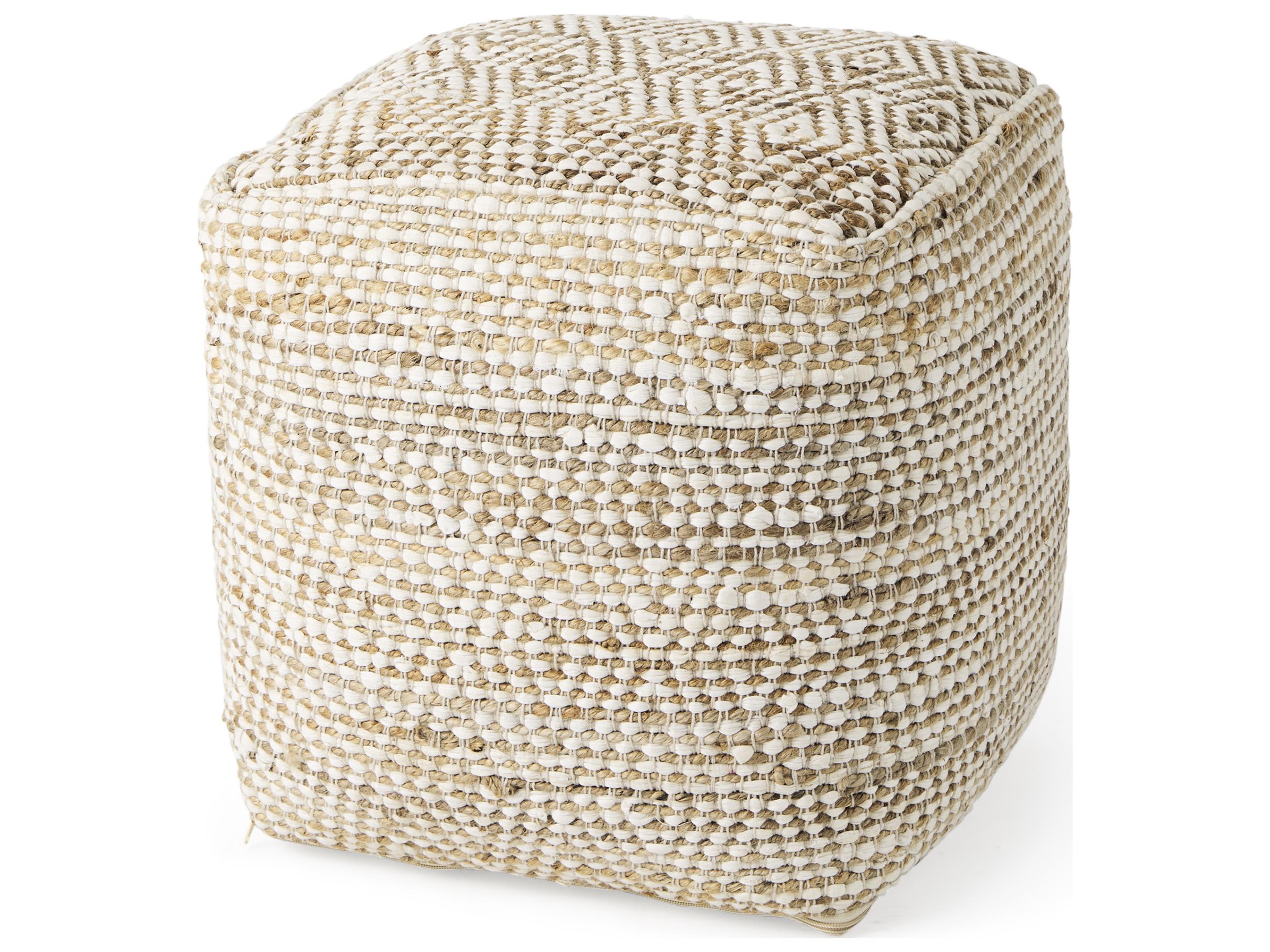 Mercana Ekani 16.0L x 16.0W x 16.0H Cream/Beige Cotton Pouf