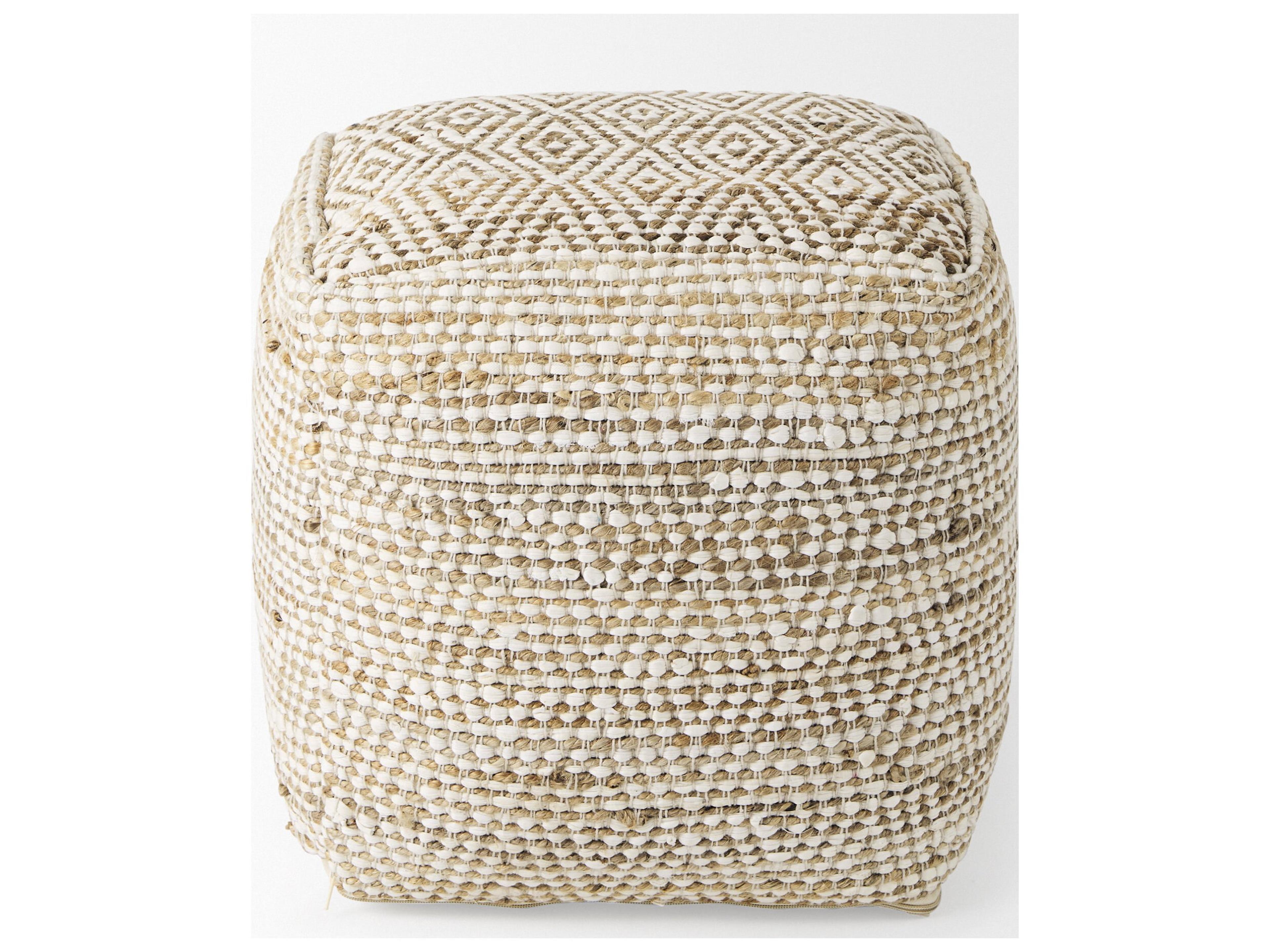 Mercana Ekani 16.0L x 16.0W x 16.0H Cream/Beige Cotton Pouf