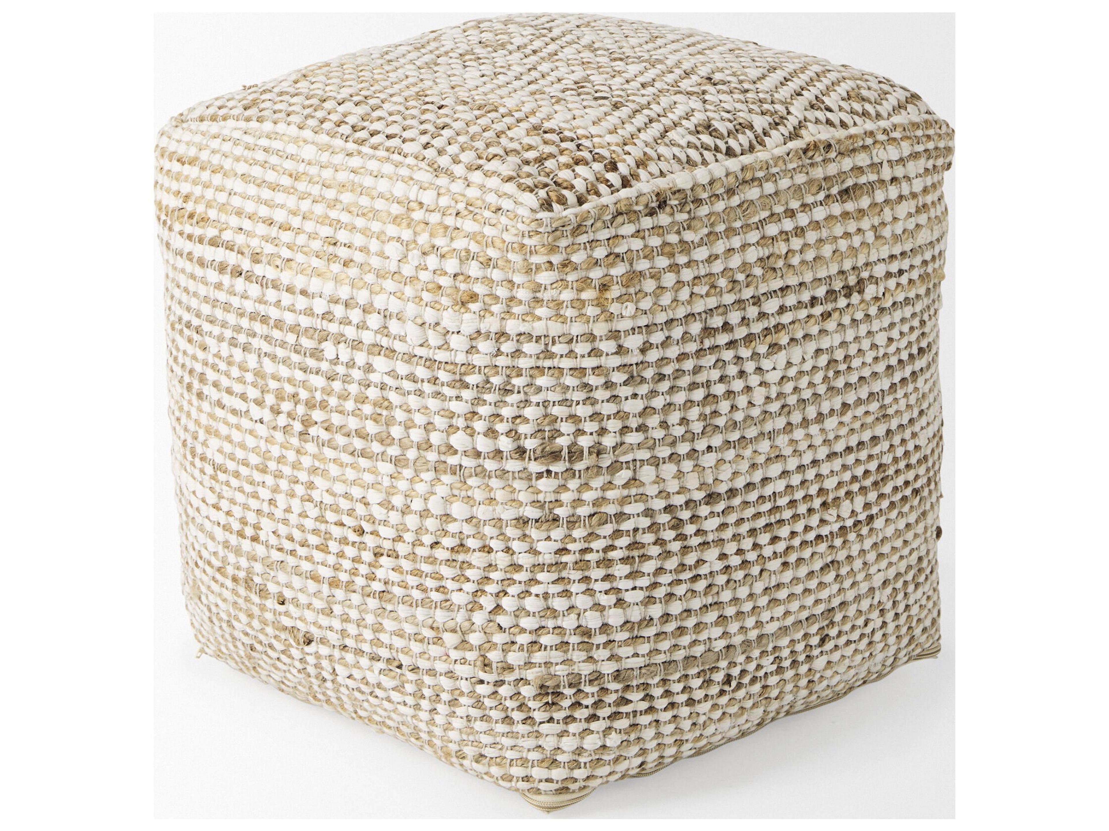 Mercana Ekani 16.0L x 16.0W x 16.0H Cream/Beige Cotton Pouf