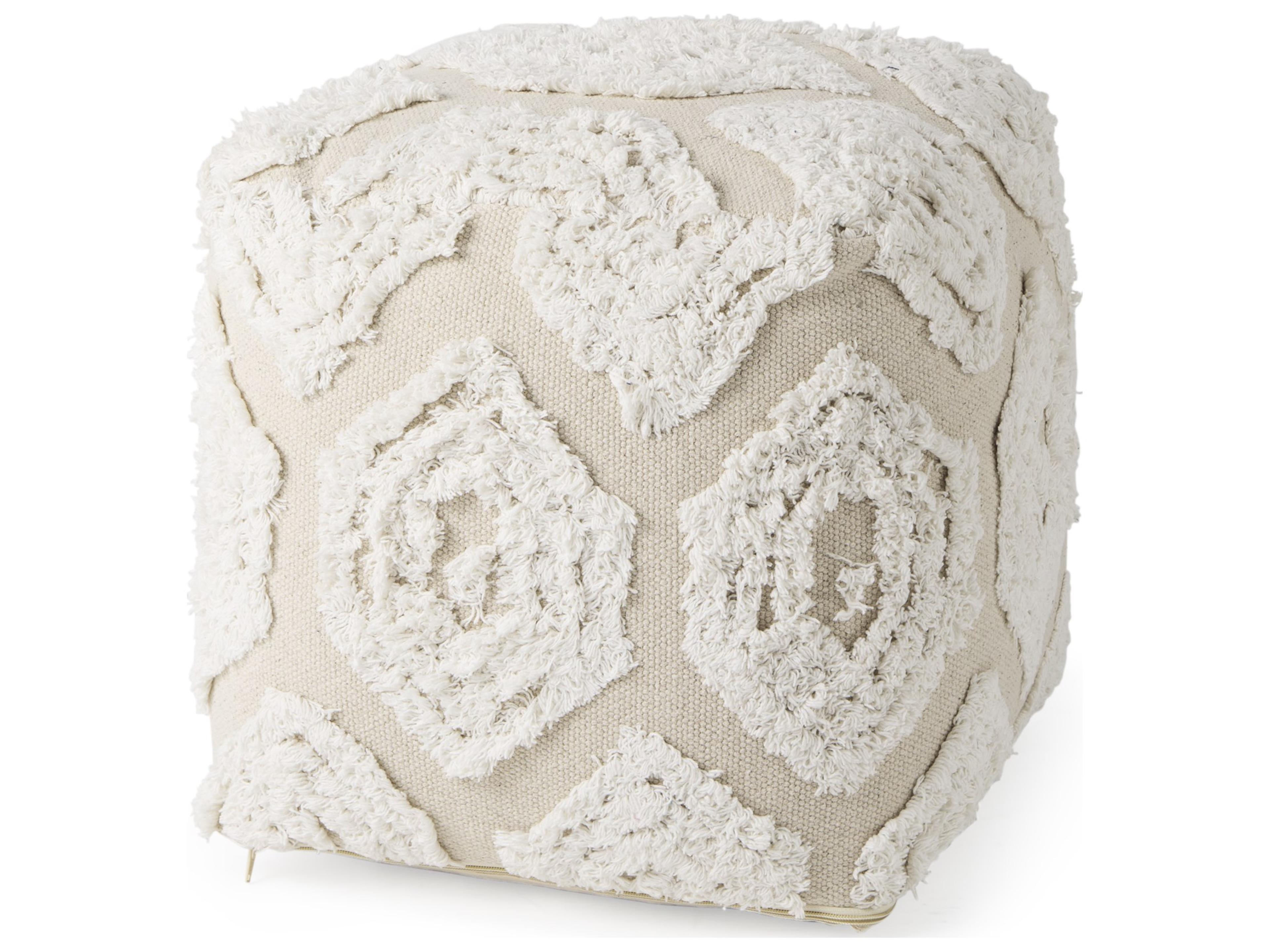 Mercana Ekanta 16.0L x 16.0W x 16.0H  Cream/Beige Patterned Cotton Pouf