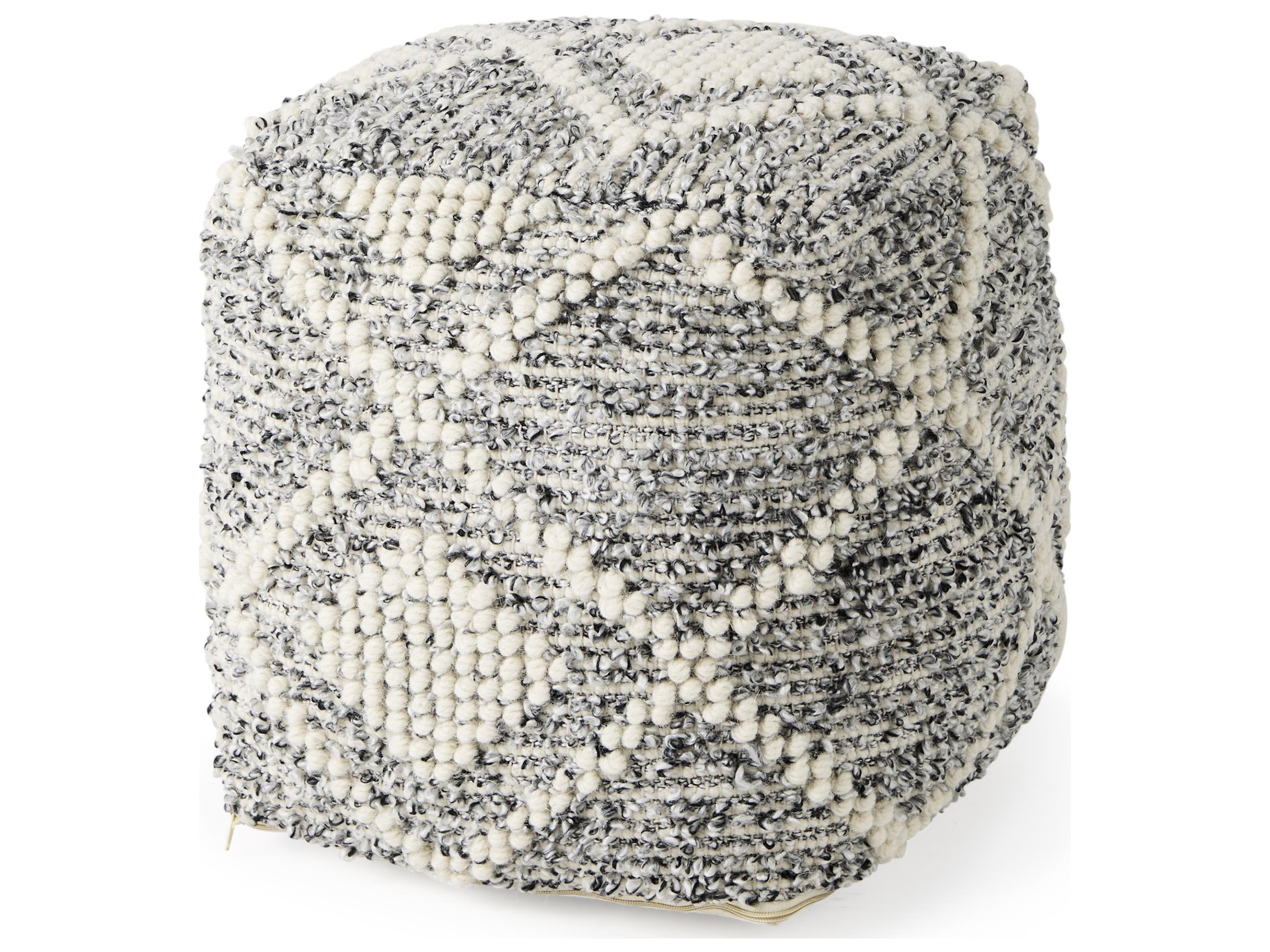 Mercana Ekiya  16.0L x 16.0W x 16.0H Black/White Yarn and Wool Patterened Pouf