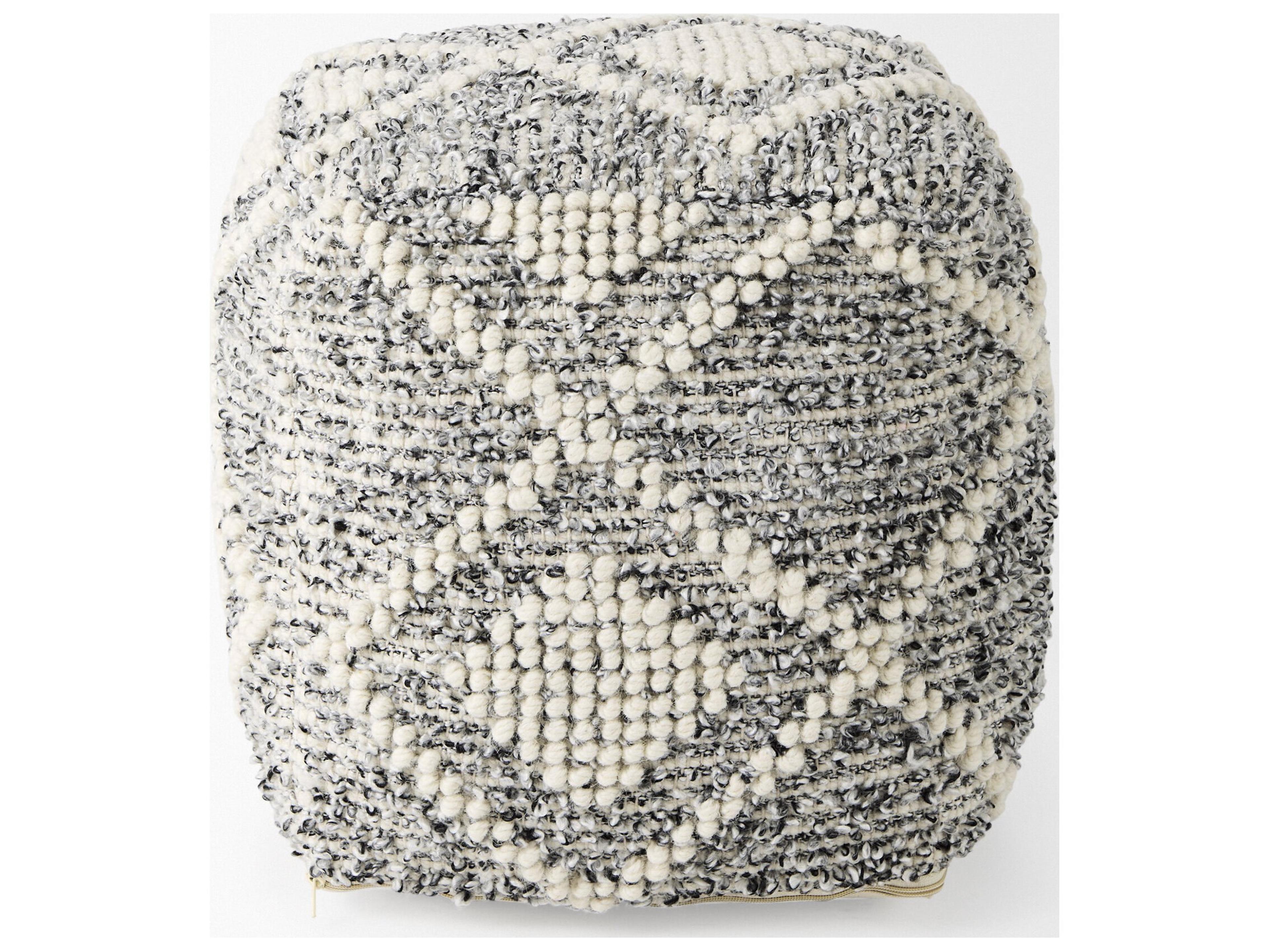 Mercana Ekiya  16.0L x 16.0W x 16.0H Black/White Yarn and Wool Patterened Pouf