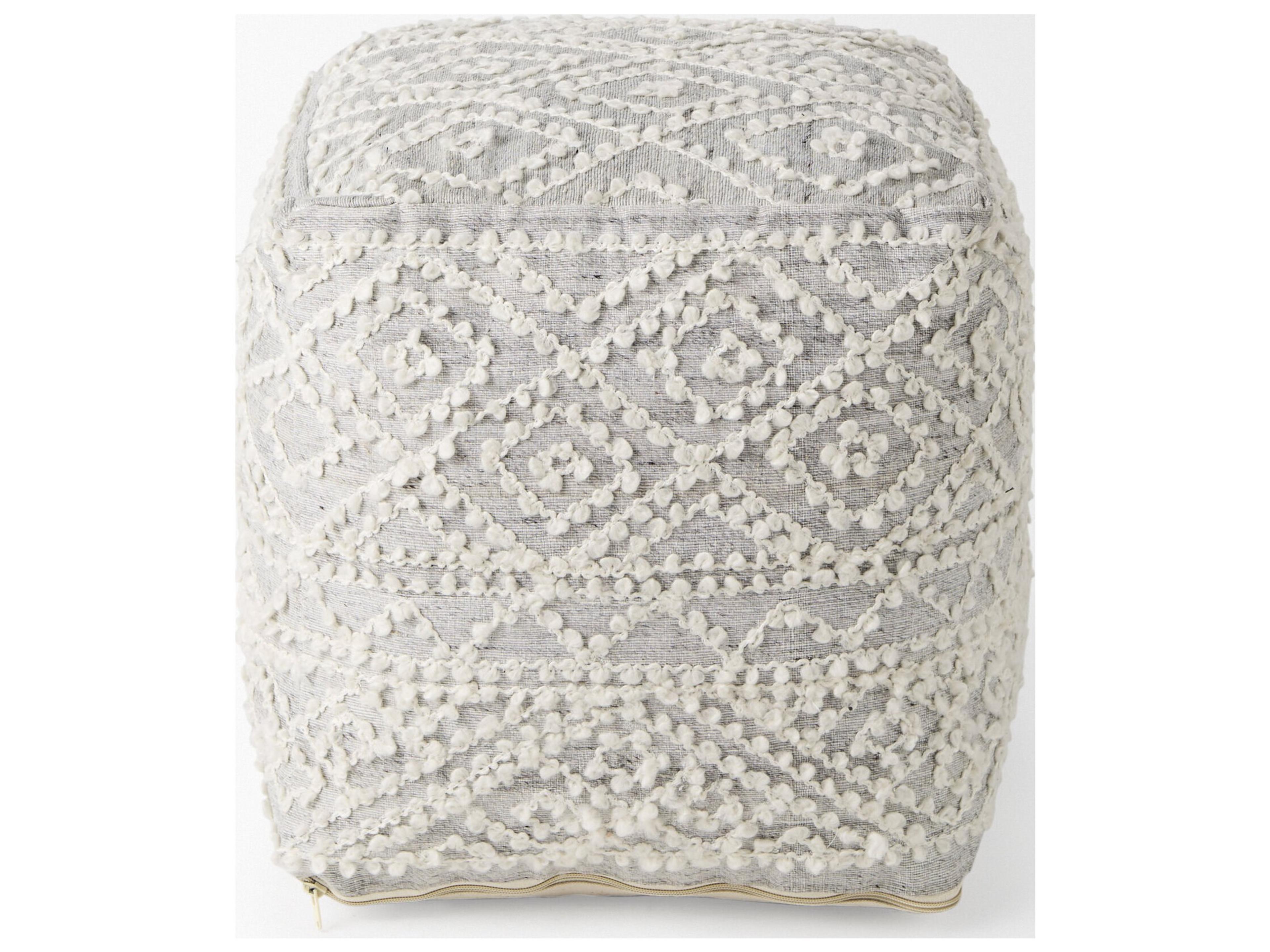 Mercana Farida 6.0L x 16.0W x 16.0H Light Gray Wool and Polyester Patterned Pouf