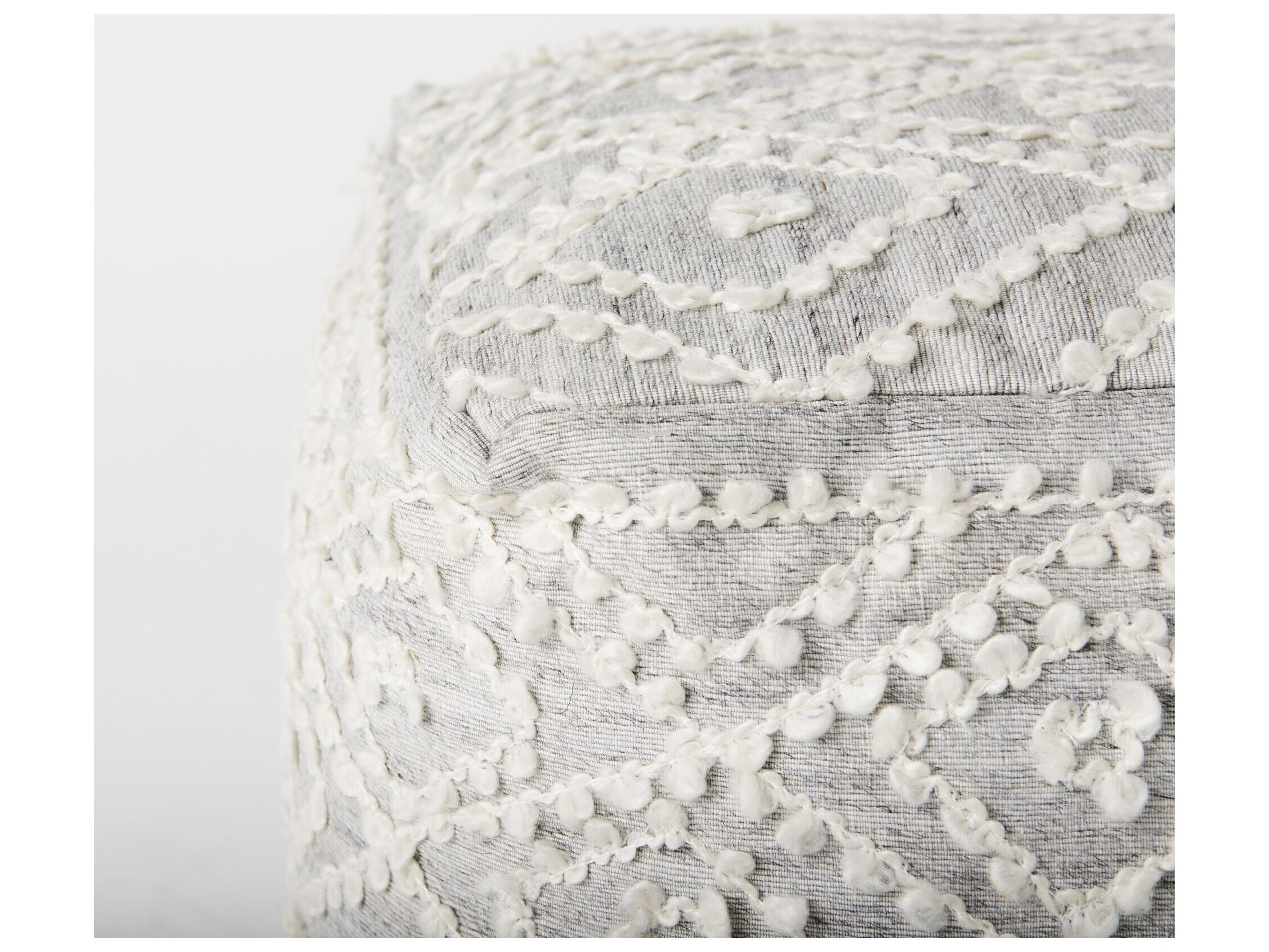 Mercana Farida 6.0L x 16.0W x 16.0H Light Gray Wool and Polyester Patterned Pouf