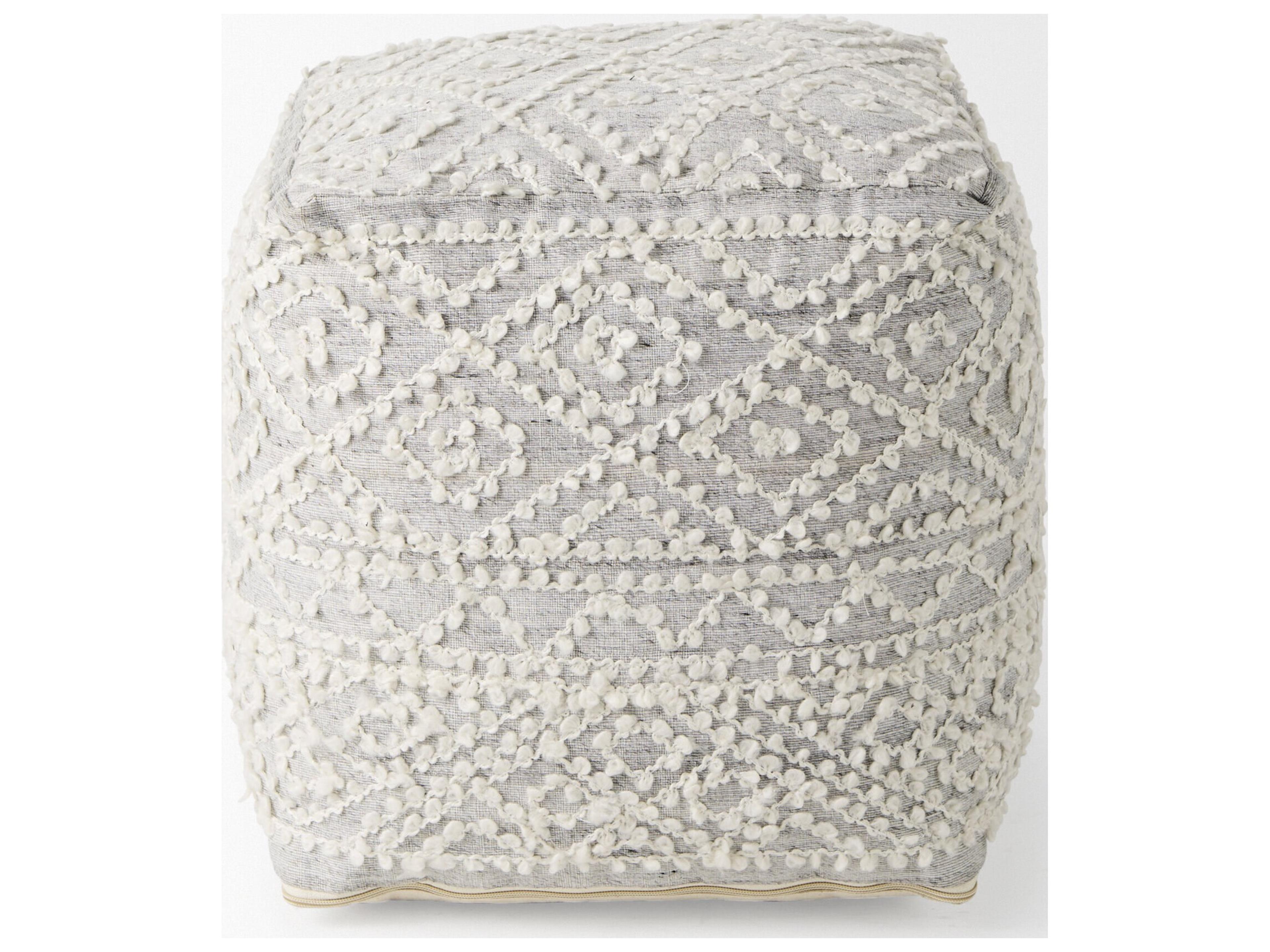 Mercana Farida 6.0L x 16.0W x 16.0H Light Gray Wool and Polyester Patterned Pouf
