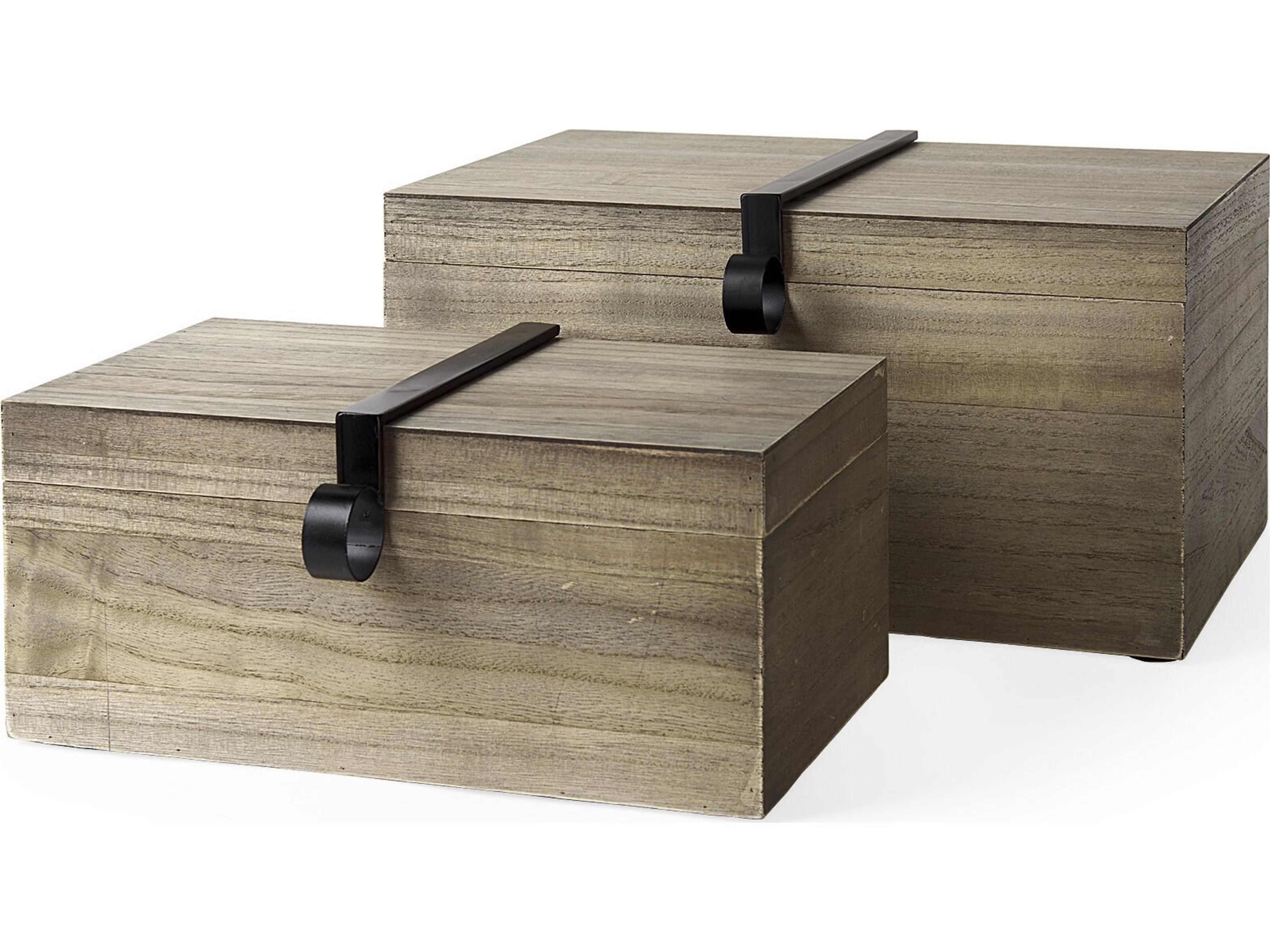 Mercana Josh 15.9L x 11.6W x 8.3H Set Of Two Light Brown Wood W/ Metal Detail Boxes
