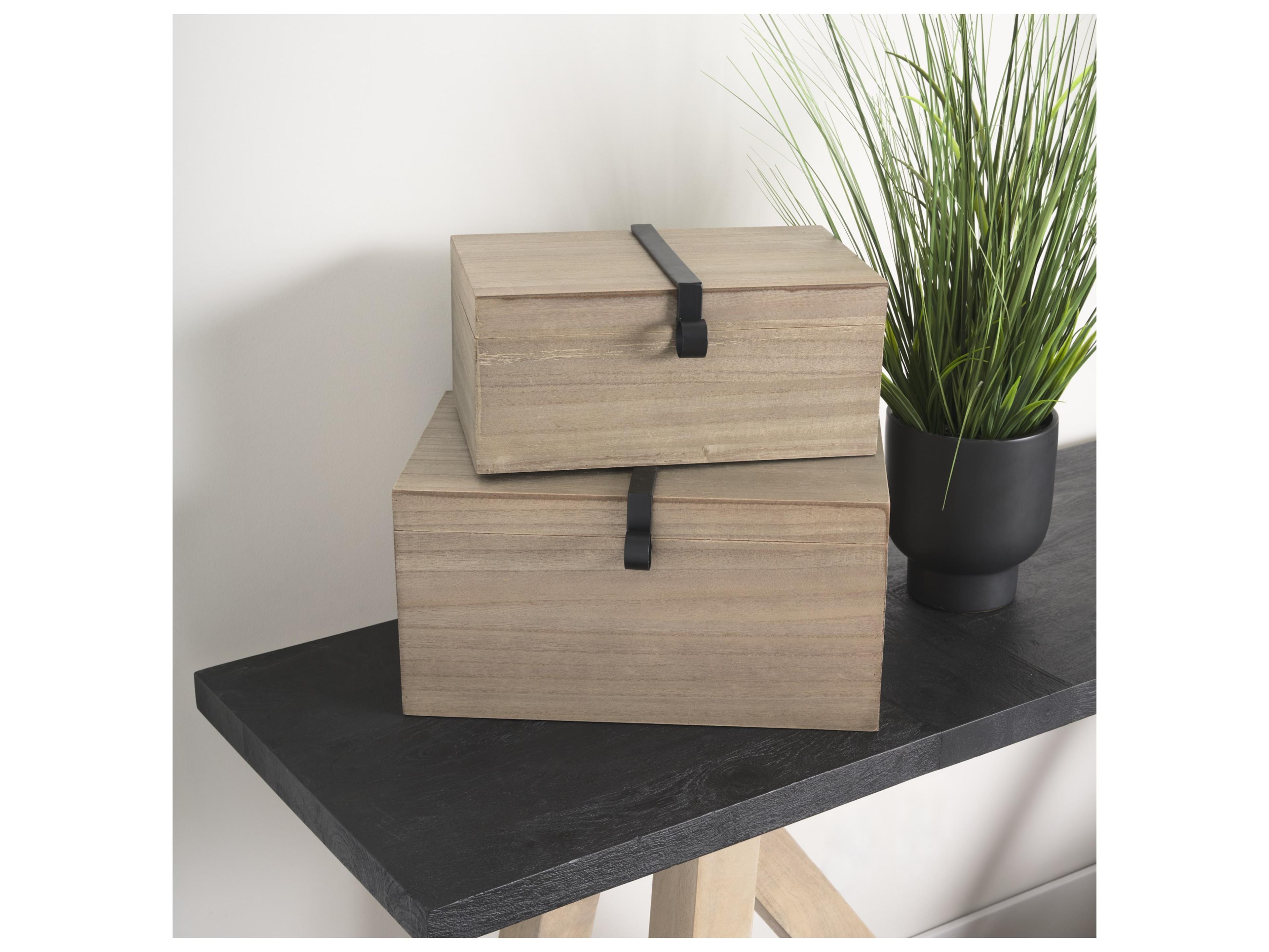 Mercana Josh 15.9L x 11.6W x 8.3H Set Of Two Light Brown Wood W/ Metal Detail Boxes