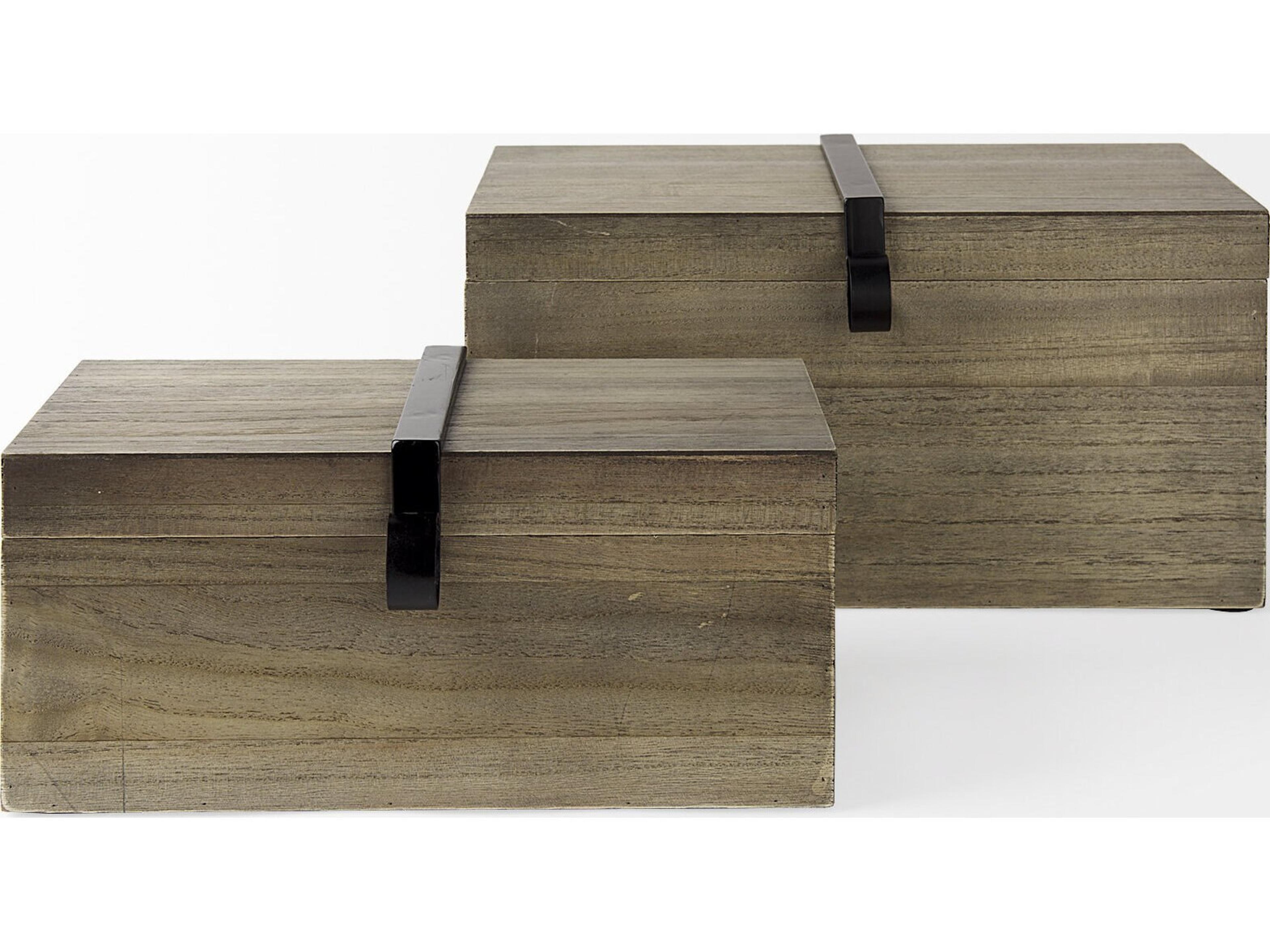 Mercana Josh 15.9L x 11.6W x 8.3H Set Of Two Light Brown Wood W/ Metal Detail Boxes