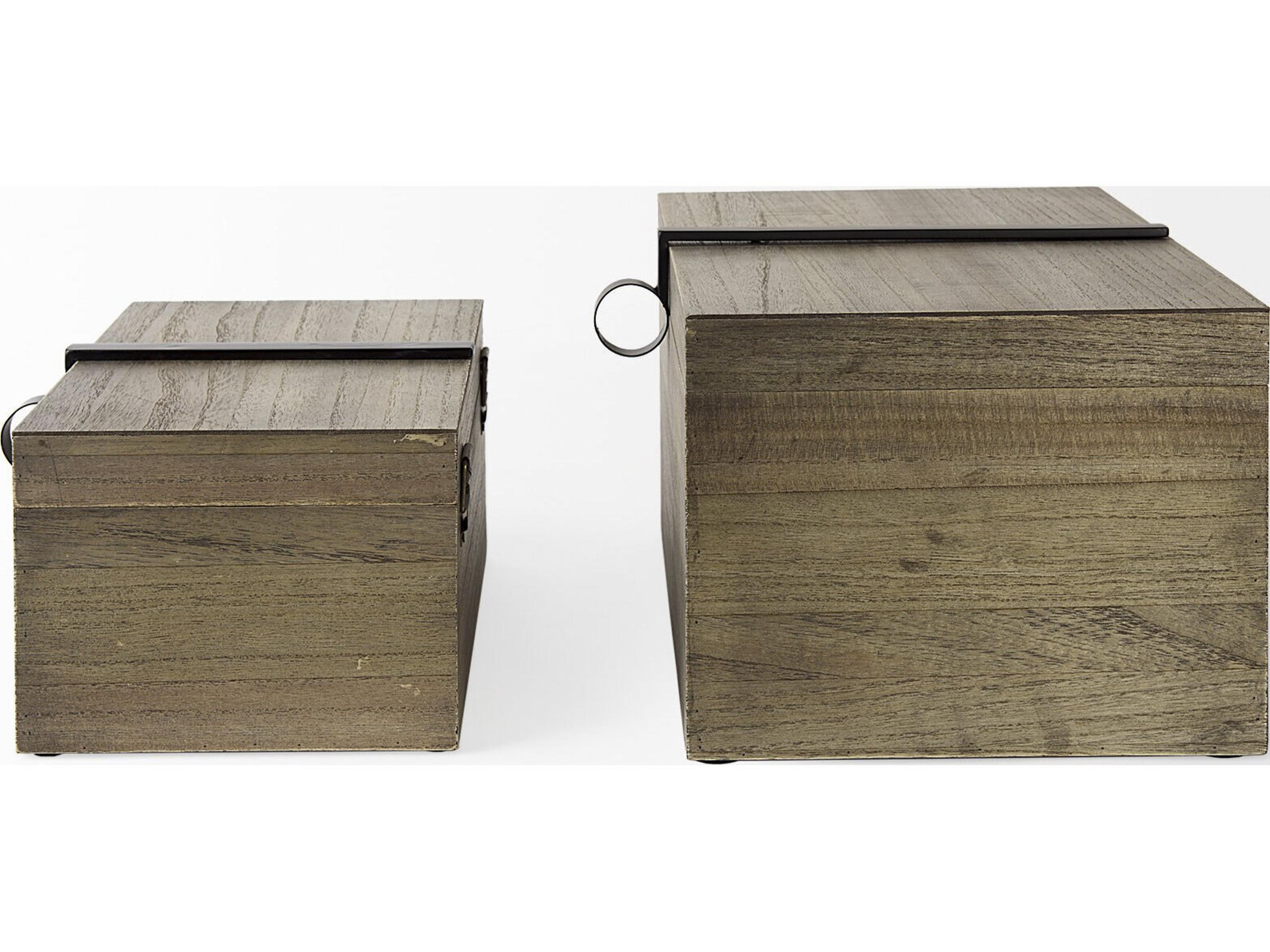 Mercana Josh 15.9L x 11.6W x 8.3H Set Of Two Light Brown Wood W/ Metal Detail Boxes