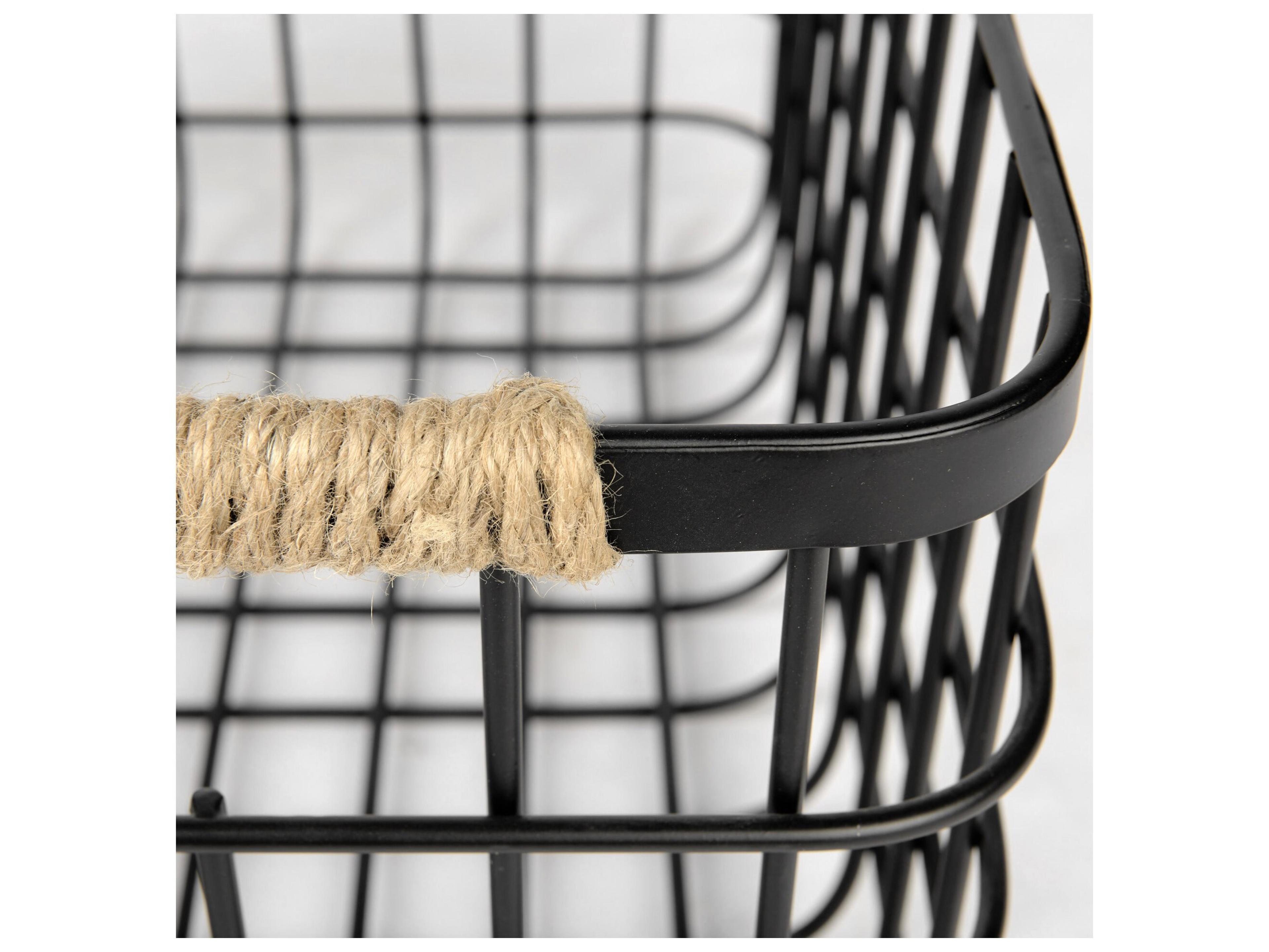Mercana Marius 20.9L x 15.2W x 12.2 Set of Two Matte Black Metal W/ Rope Trim Rectangular Baskets