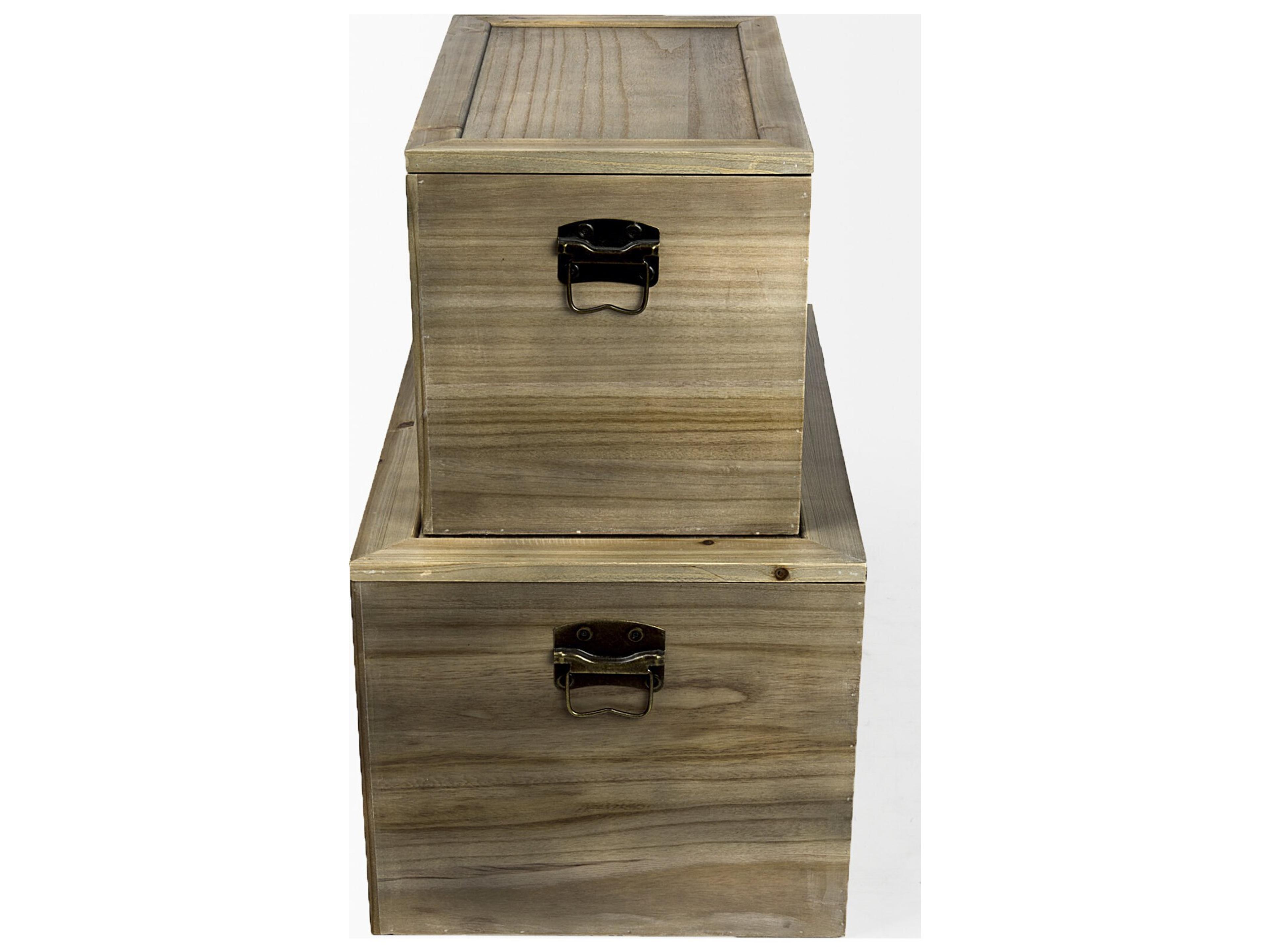 Mercana Sonny 23.6L x 15.7W x 13.8H Set of Two Brown Wood and Wicker W/ Metal Detail Rectangular Boxes