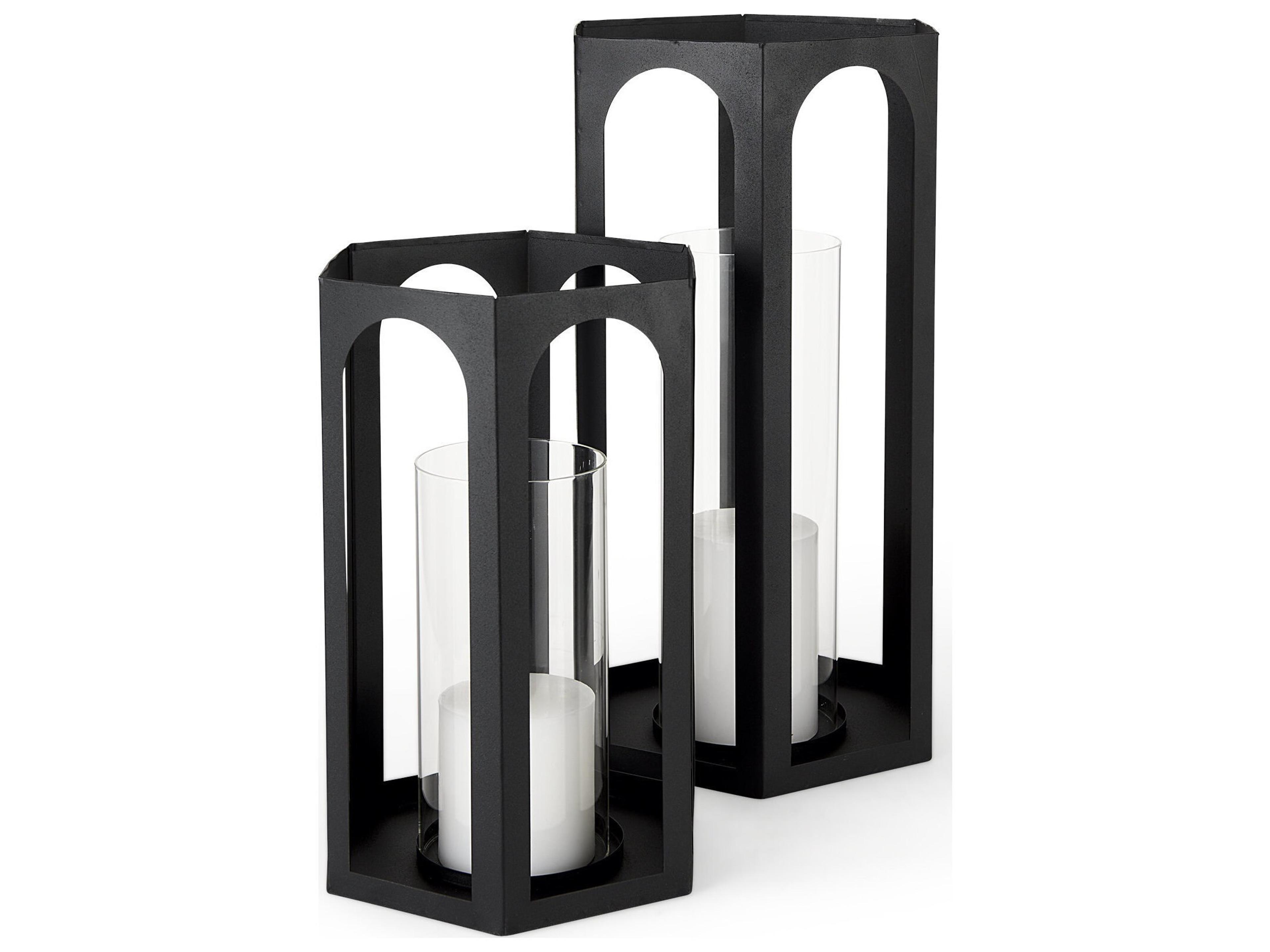 Mercana Balley 9.4L x 9.4W x 19.7H Set of Two Matte Black Metal Hexagonal Candle Holder Lanterns