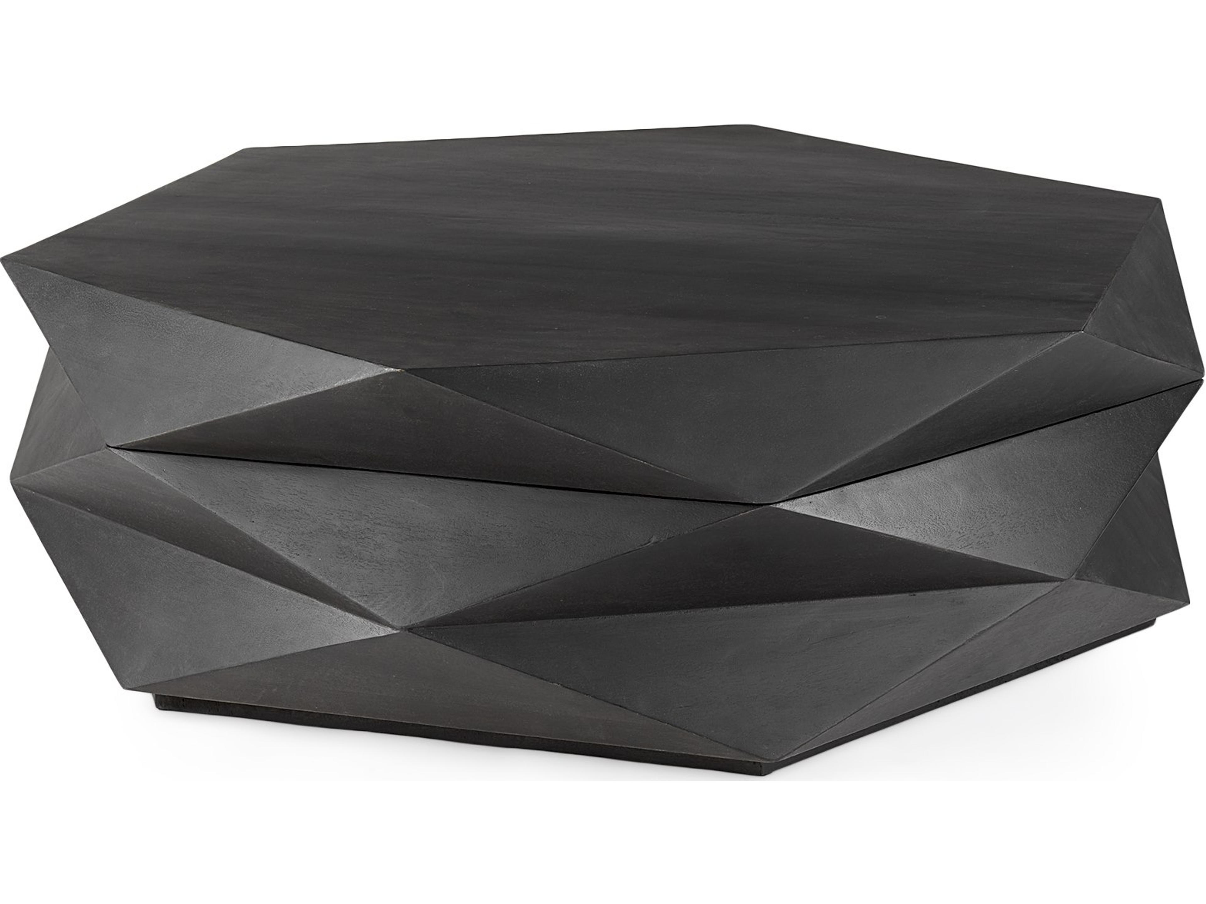 Arreto Black Solid Wood Hexagonal Storage Coffee Table