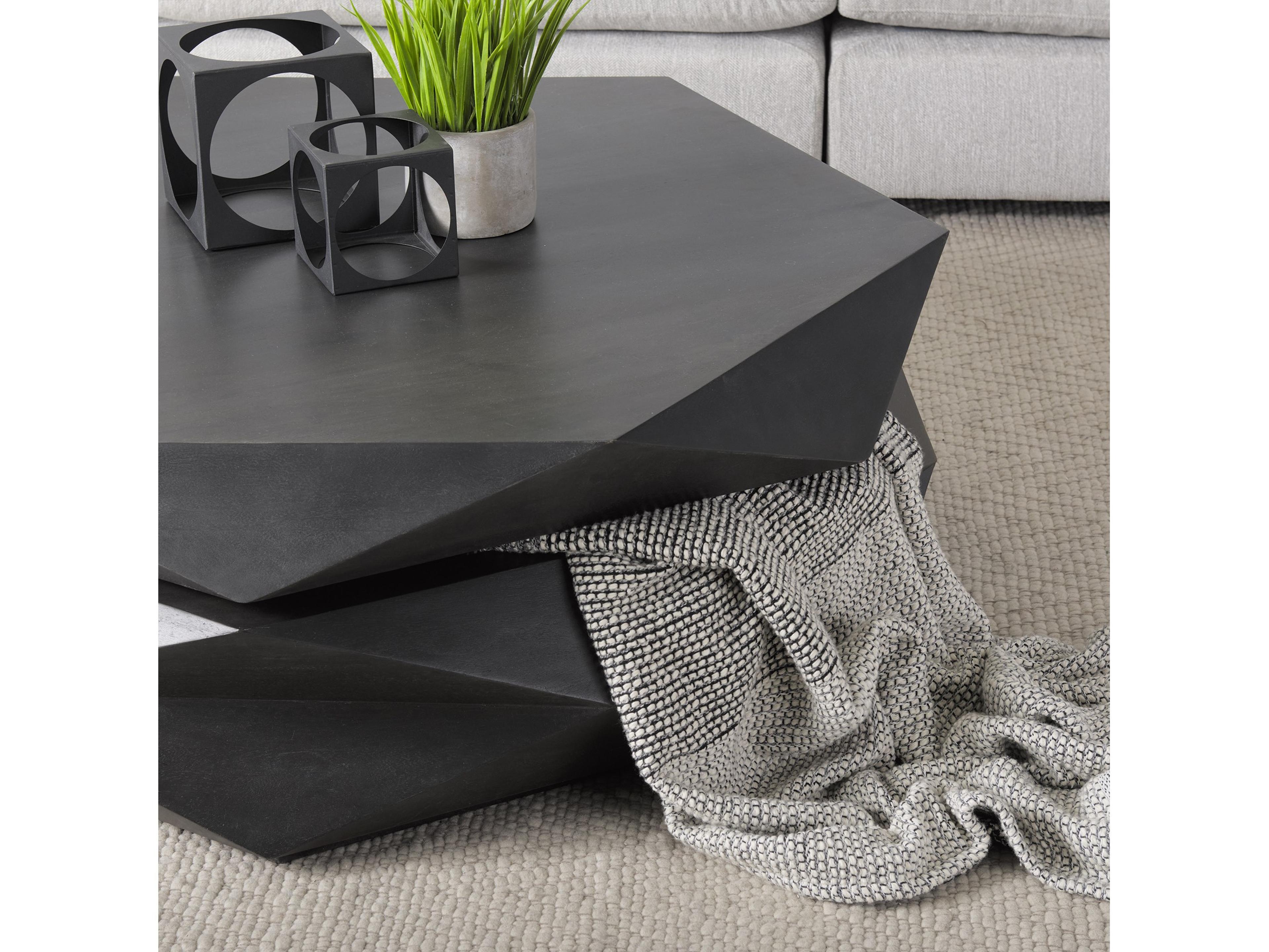 Mercana Arreto Black Solid Wood Hexagonal Storage Coffee Table