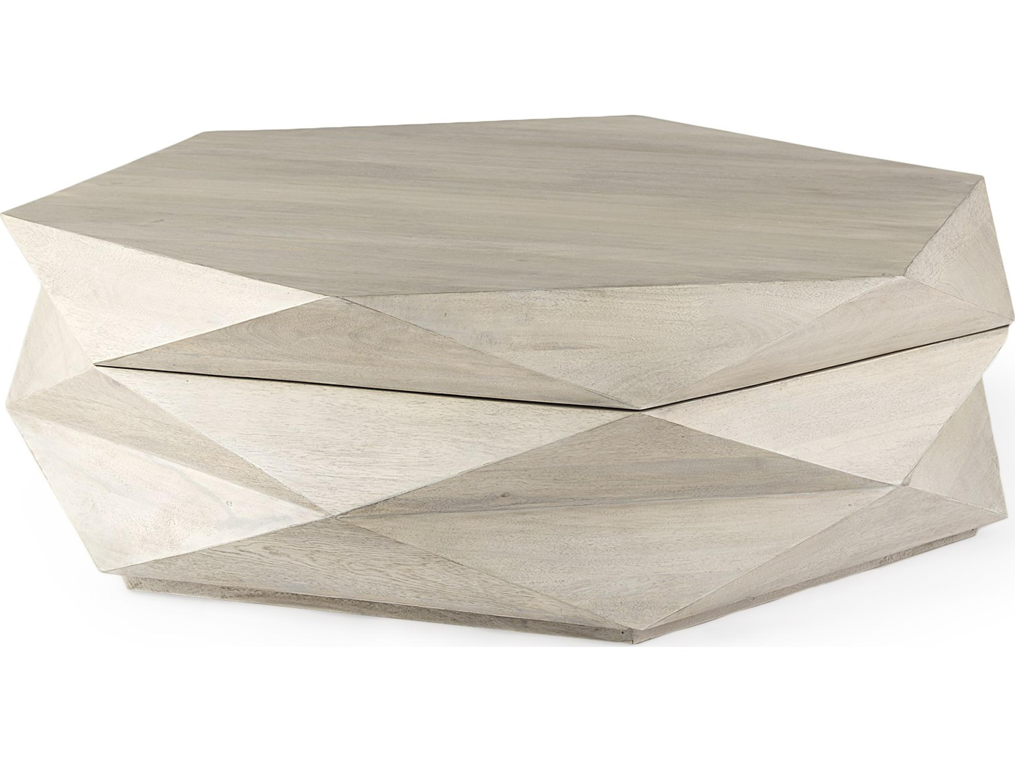 Arreto Natural Solid Wood Hexagonal Storage Coffee Table