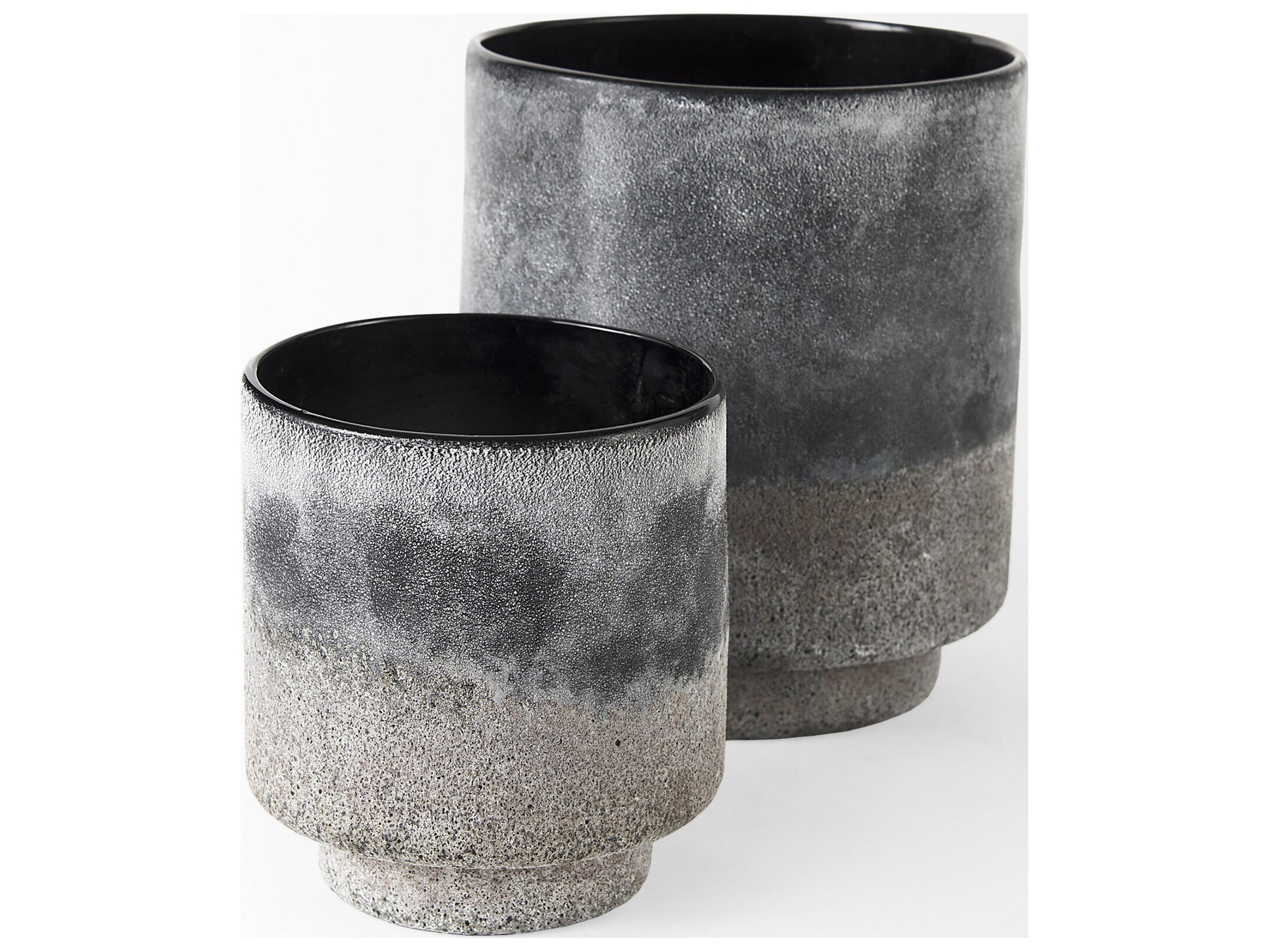 Mercana Squally 8.0L x 8.0W x 8.6H Black/Brown Glass Ombre Textured Vase