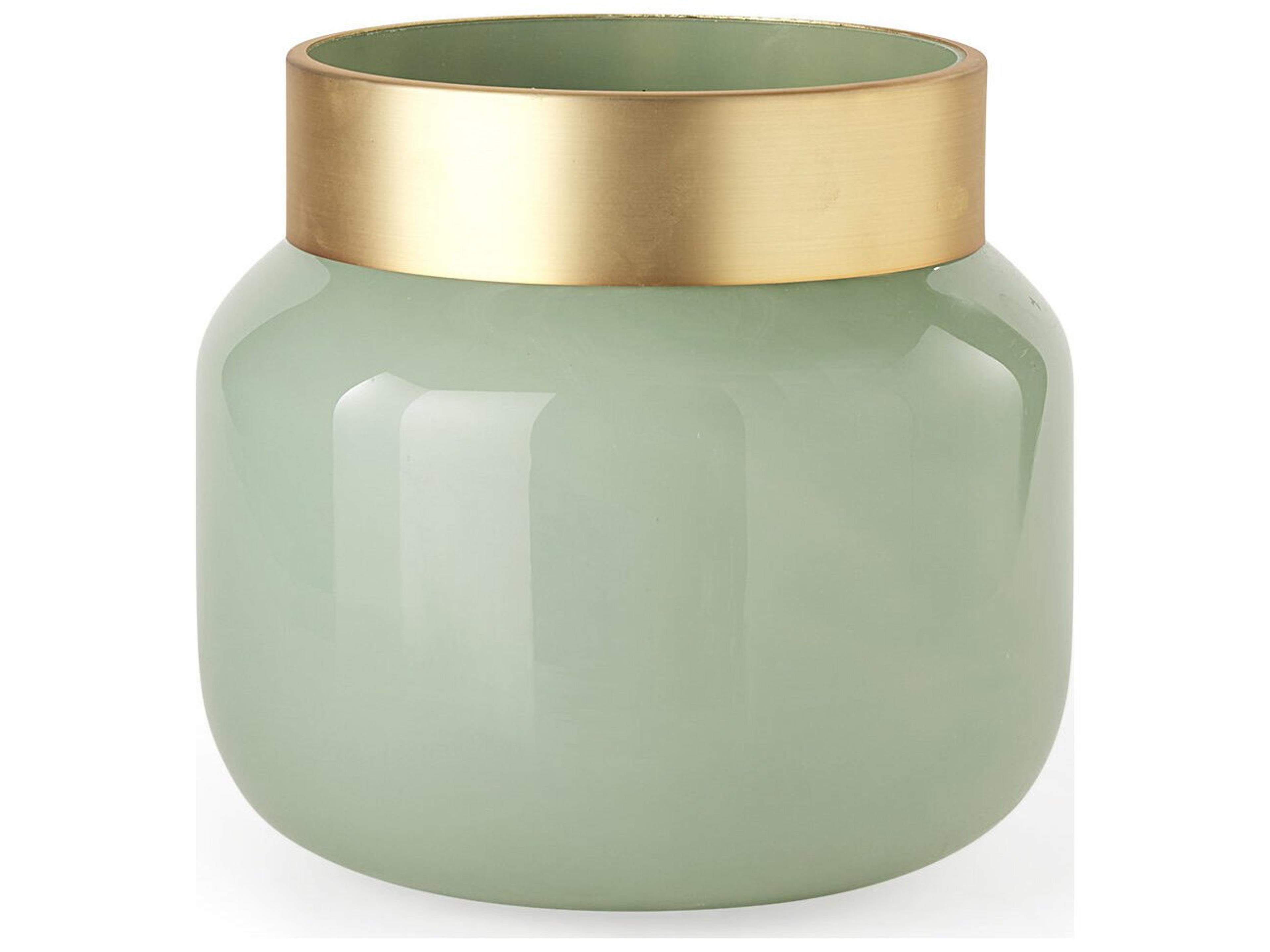 Minty  9.9L x 9.9W x 9.6H Green Glass Vase W/Matte Gold Metal Neck Cuff