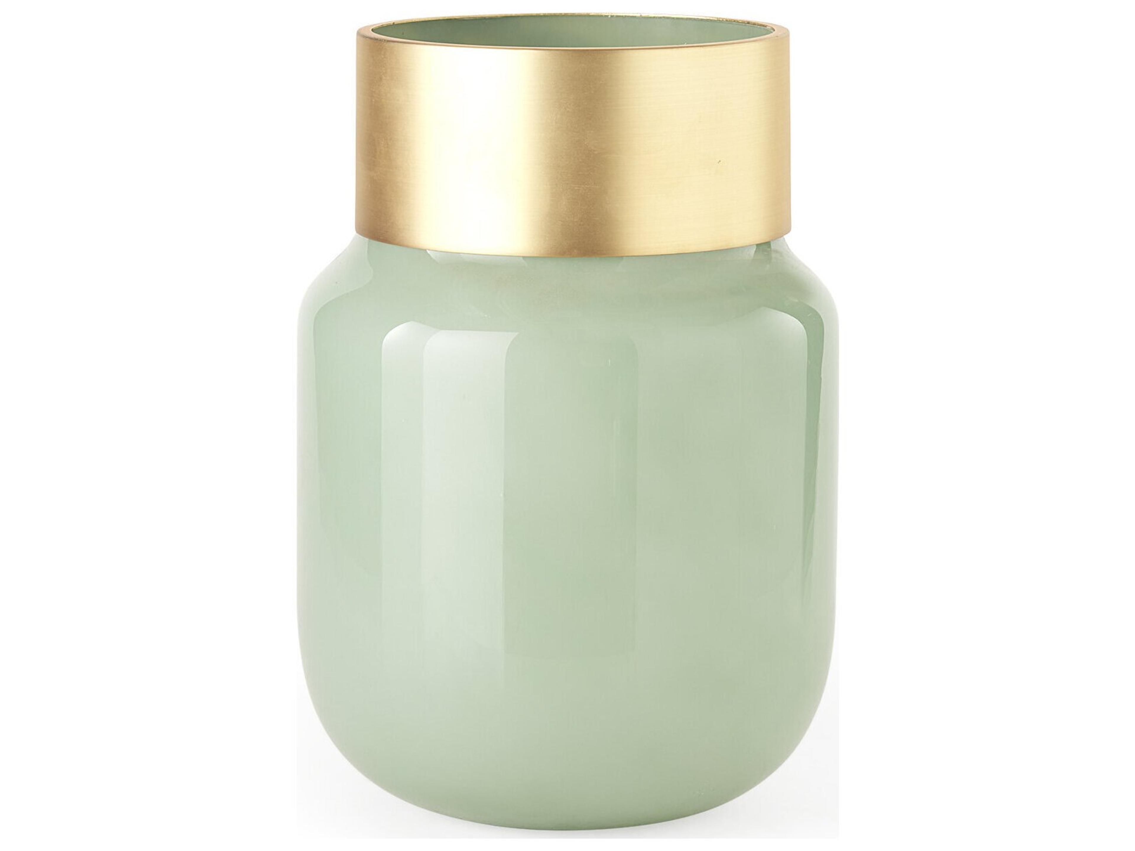 Minty Medium 8.7L x 8.7W x 12.4H Green Glass Vase W/Matte Gold Metal Neck Cuff