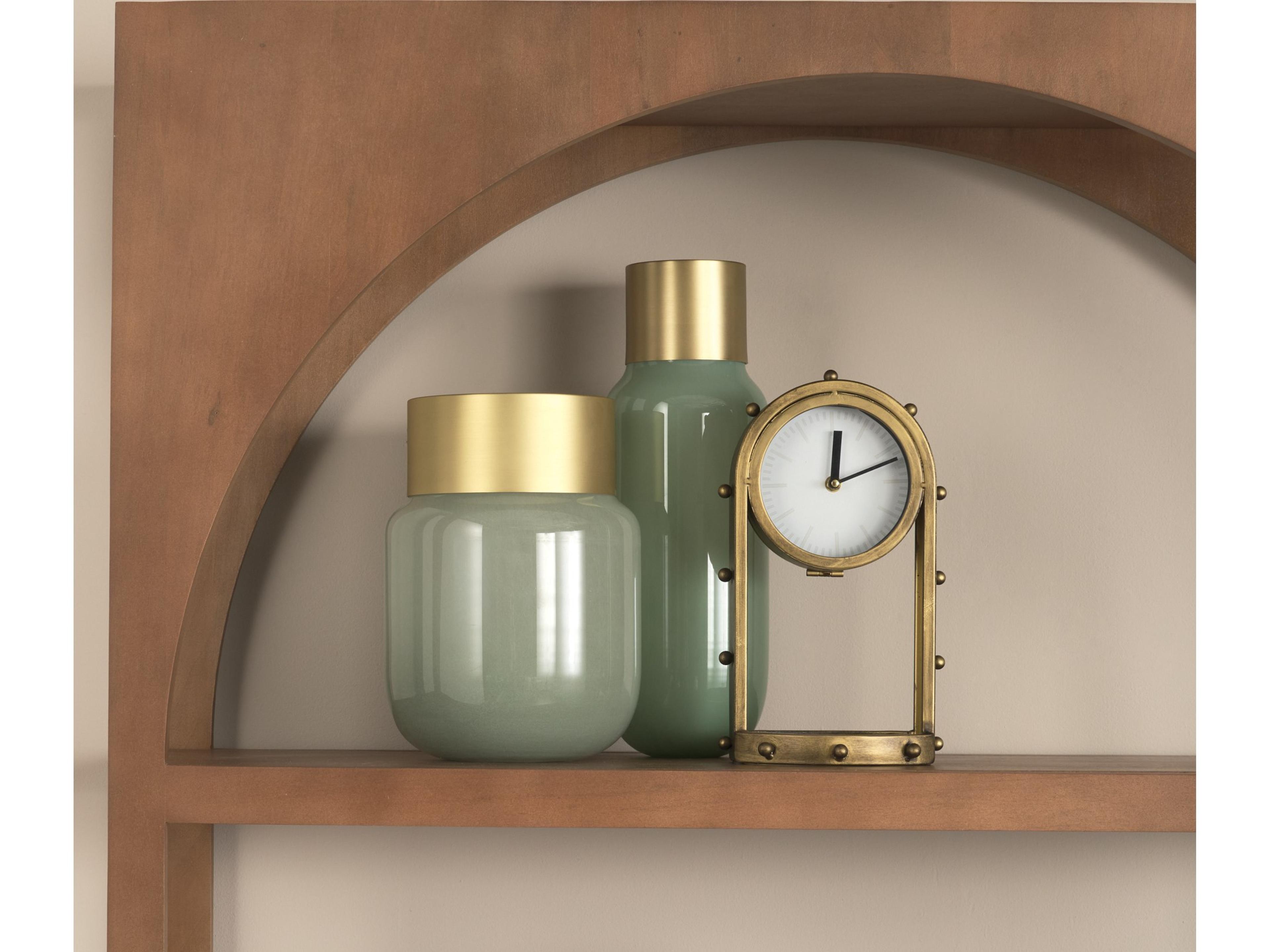 Mercana Minty Medium 8.7L x 8.7W x 12.4H Green Glass Vase W/Matte Gold Metal Neck Cuff