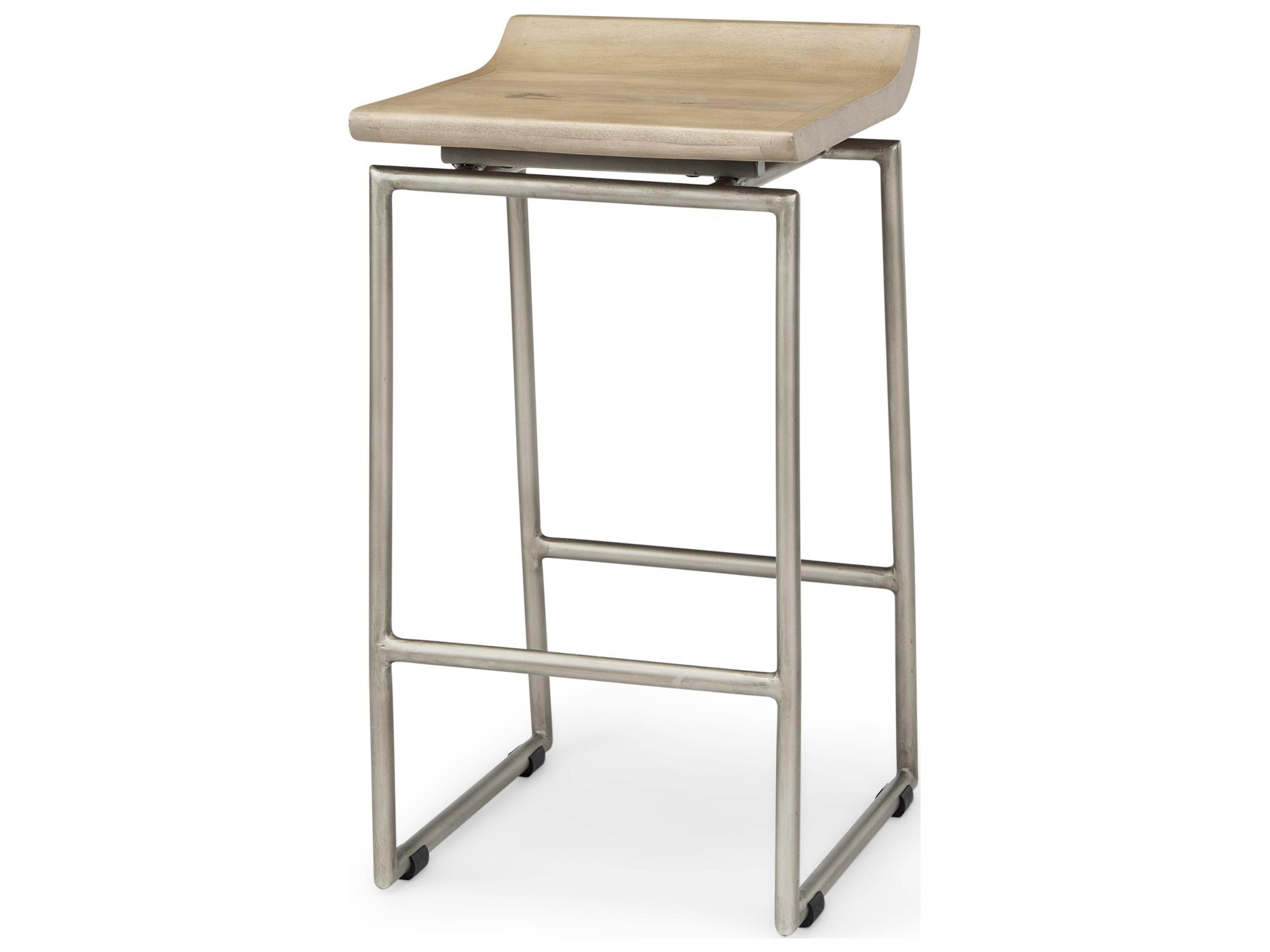 Givens 25.8"H Seat Height Brown Wood W/Silver Metal Frame Counterstool