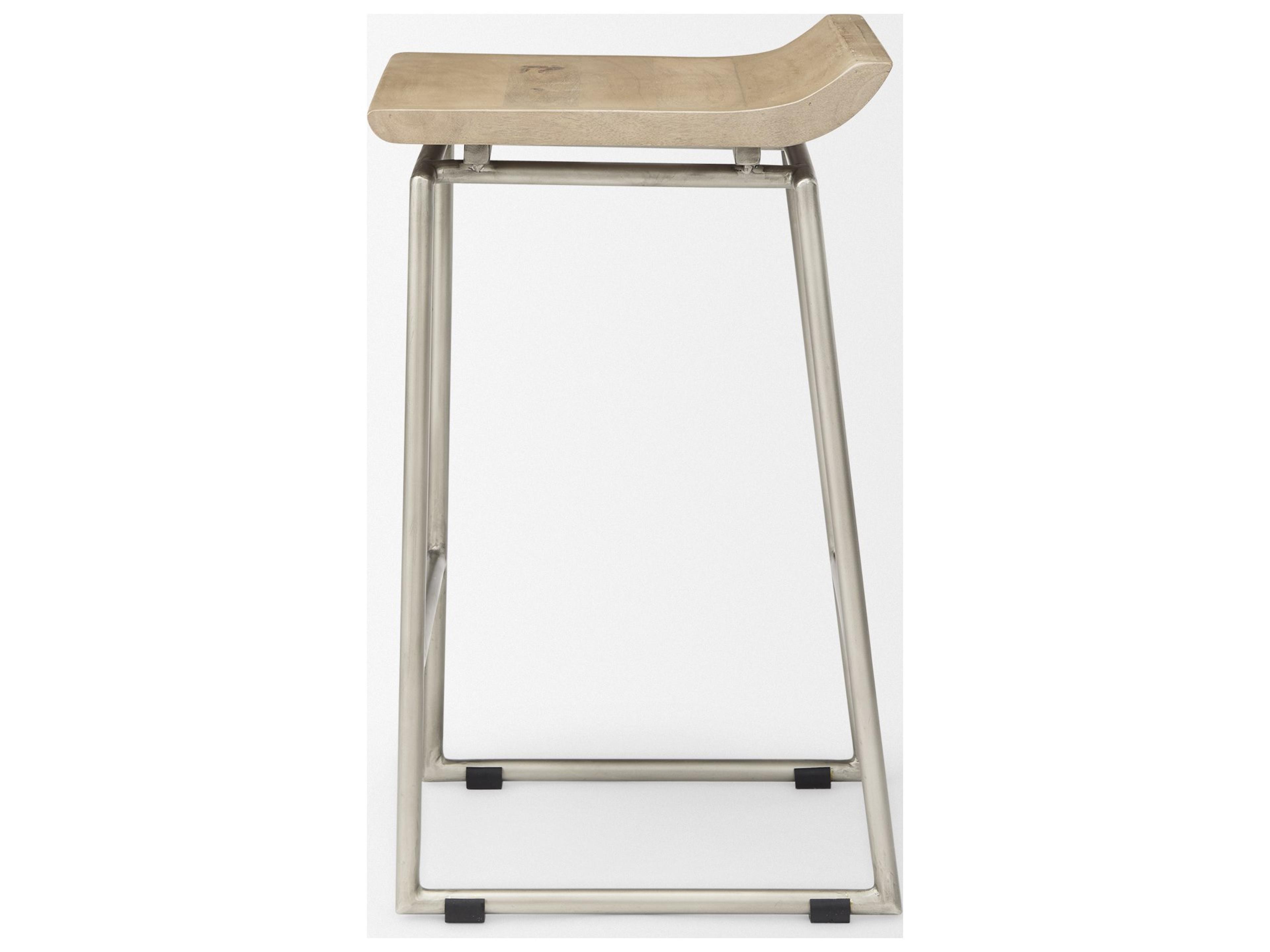 Mercana Givens 25.8"H Seat Height Brown Wood W/Silver Metal Frame Counterstool