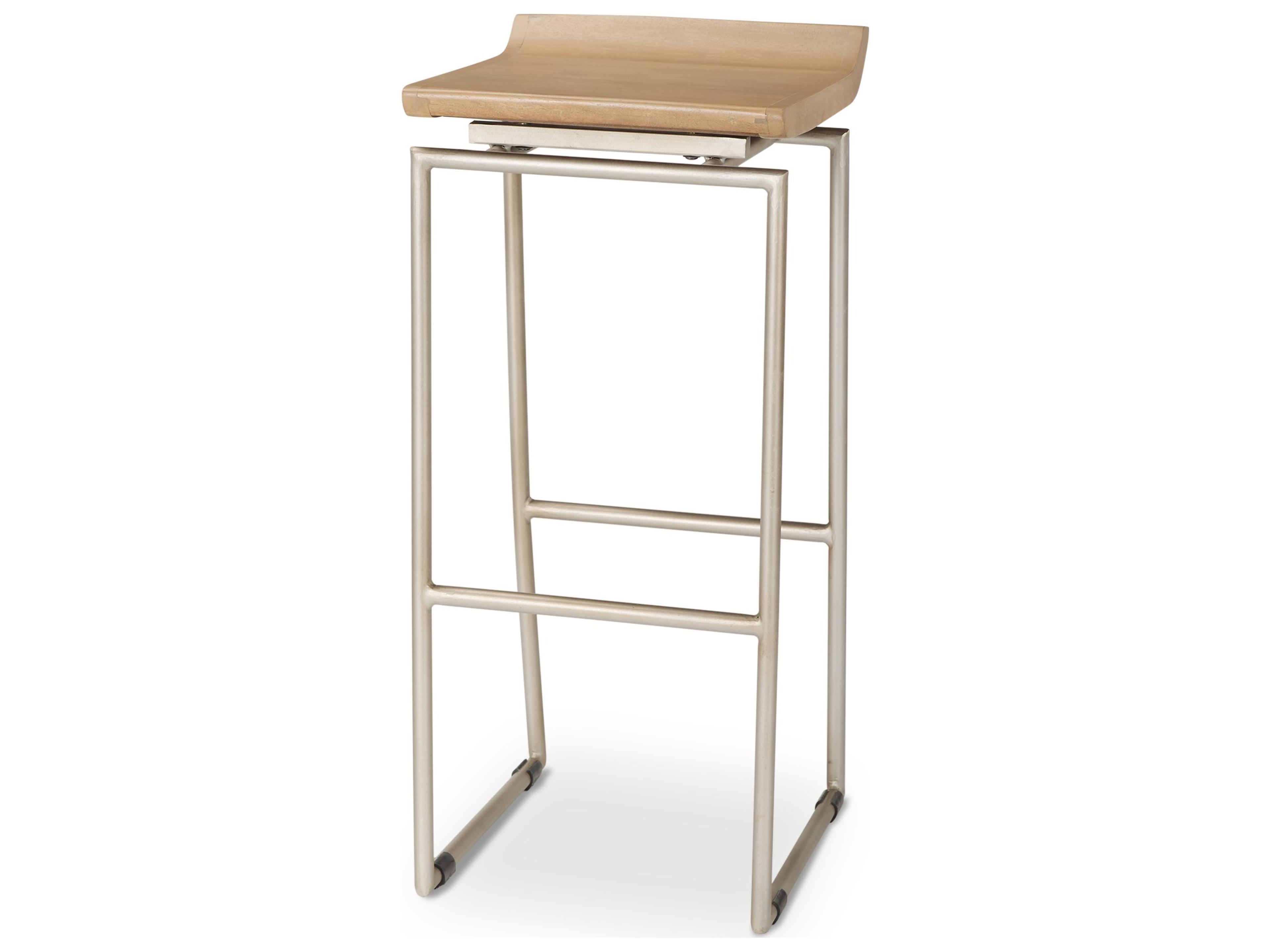 Givens 31.8"H Seat Height Brown Wood W/Silver Metal Frame Barstool