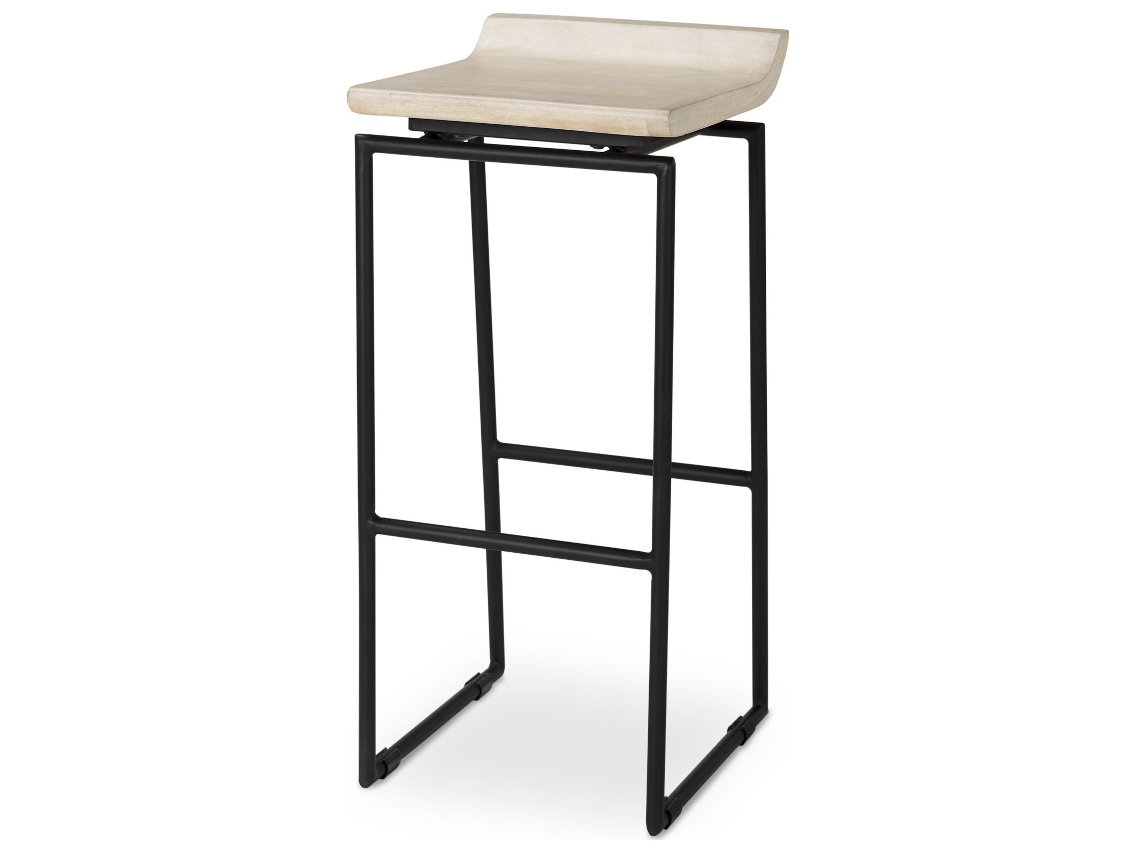 Givens 31.8"H Seat Height Natural Wood W/Black Metal Frame Bar Stool