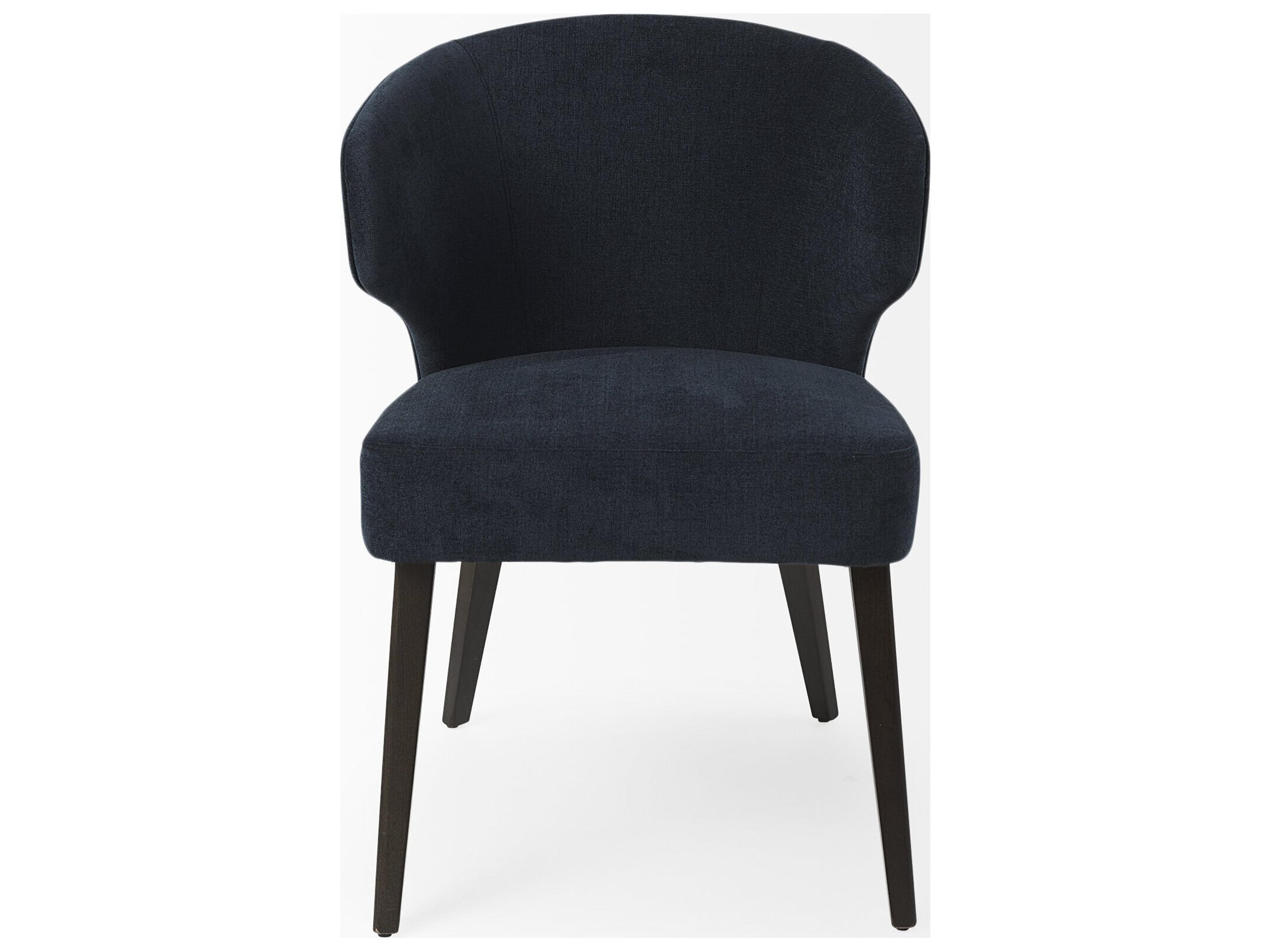Mercana Niles 23.5L x 24.0W x 32.0H Navy Fabric Seat W/ Dark Brown Wooden Legs Wingback Dining Chair