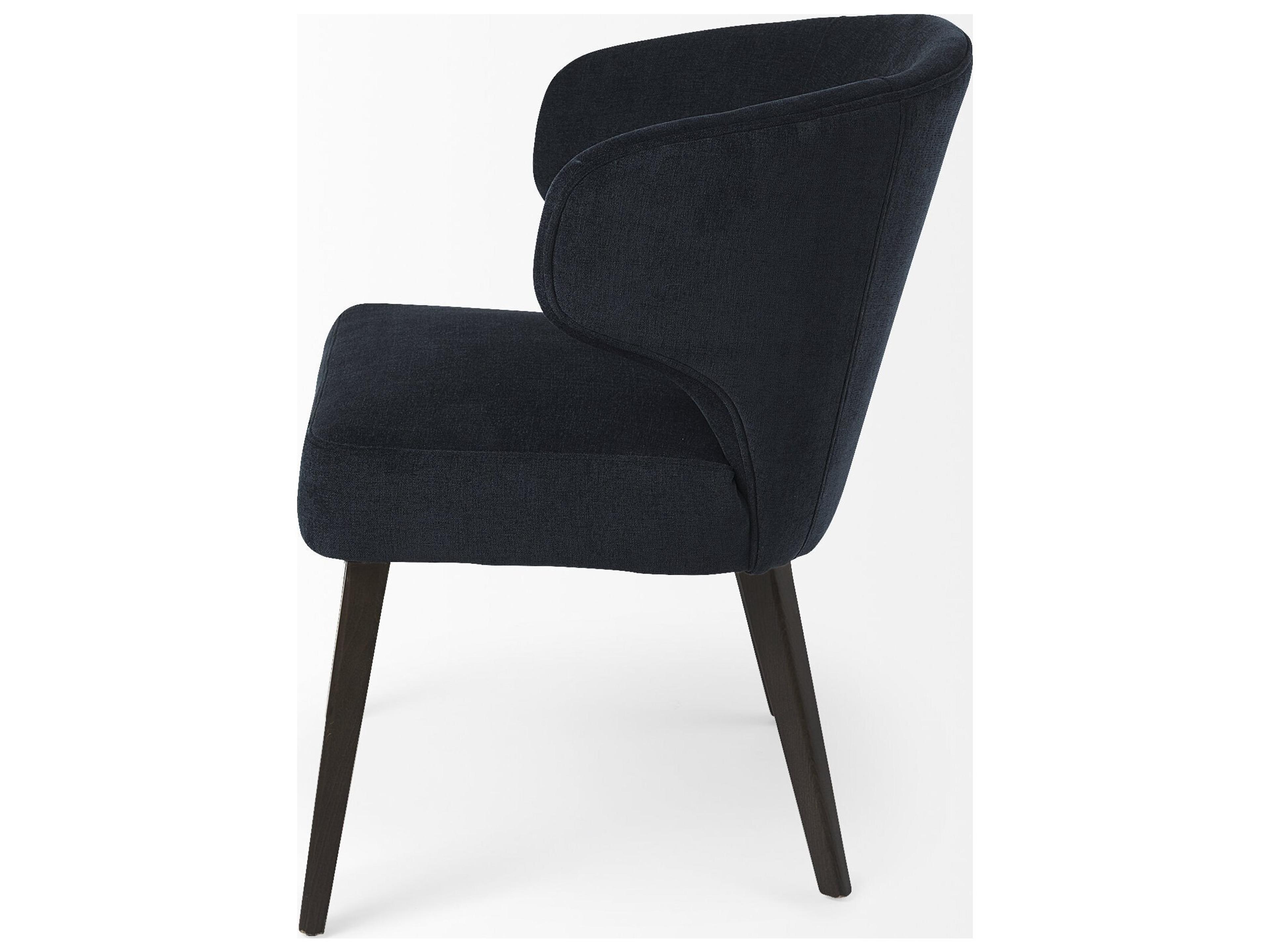 Mercana Niles 23.5L x 24.0W x 32.0H Navy Fabric Seat W/ Dark Brown Wooden Legs Wingback Dining Chair