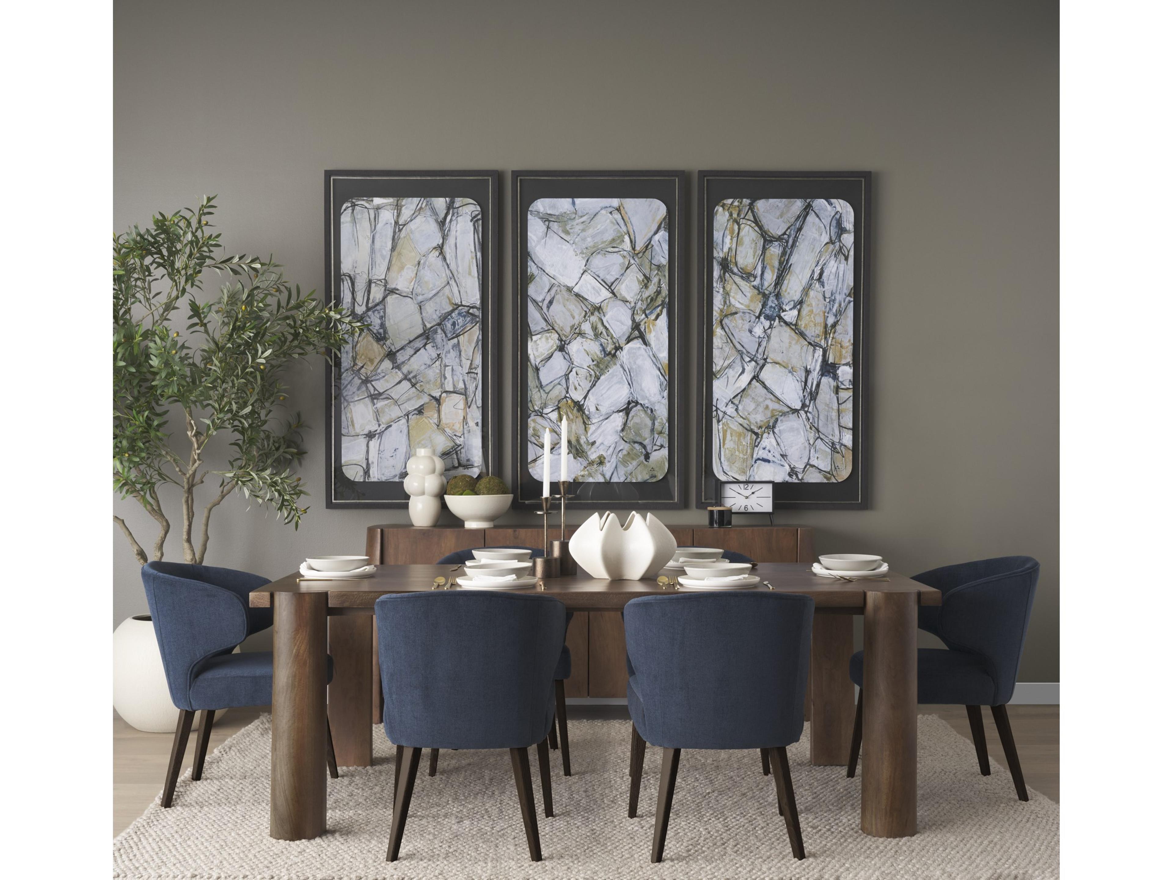 Mercana Niles 23.5L x 24W x 32H Navy Fabric Seat W/ Dark Brown Wooden Legs Wingback Dining Chair (Andes 600)