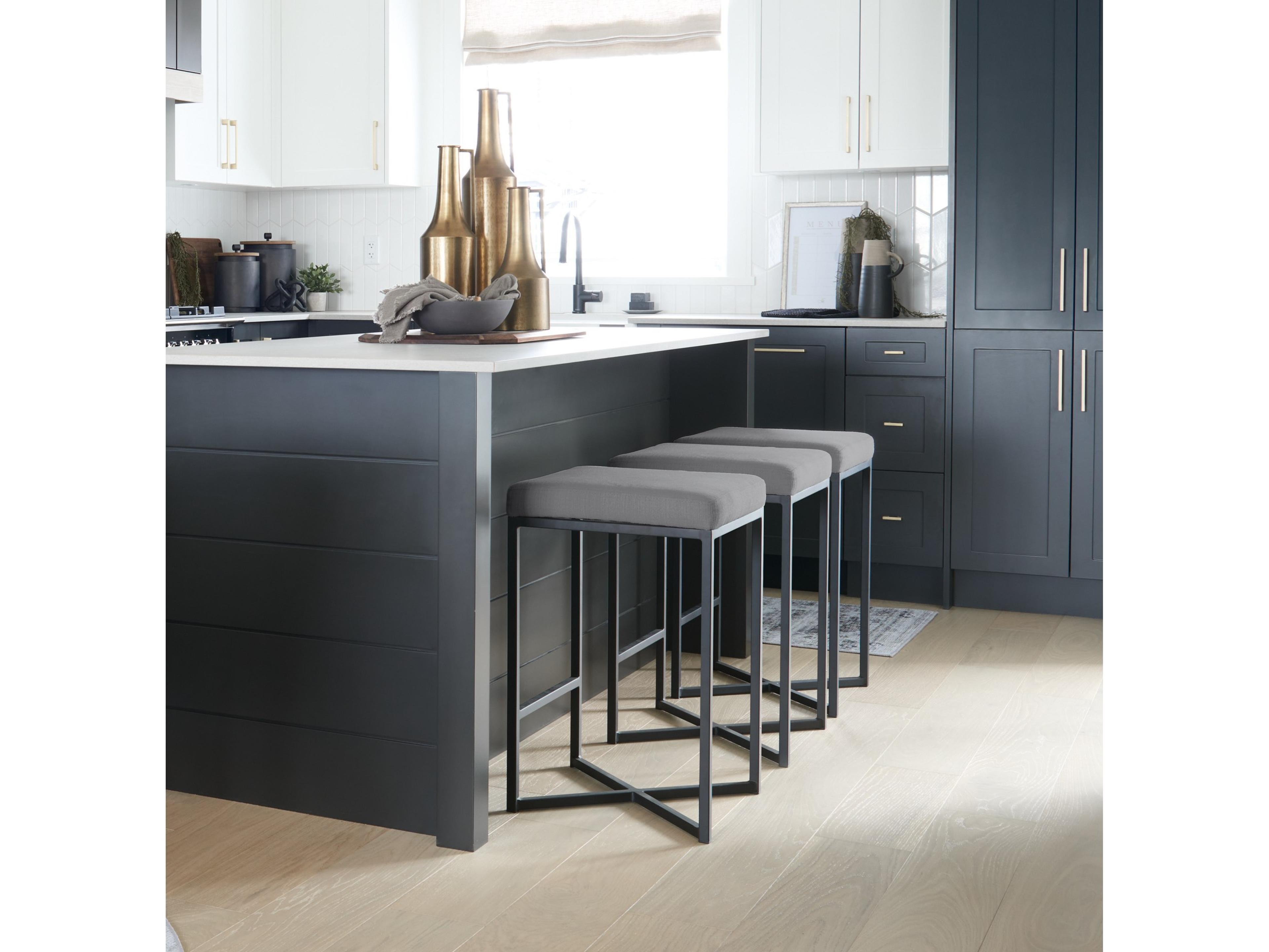 Mercana Frodo 16.5L x 16.5W x 26.4H Gray Fabric Seat W/Black Iron Frame Counter Stool