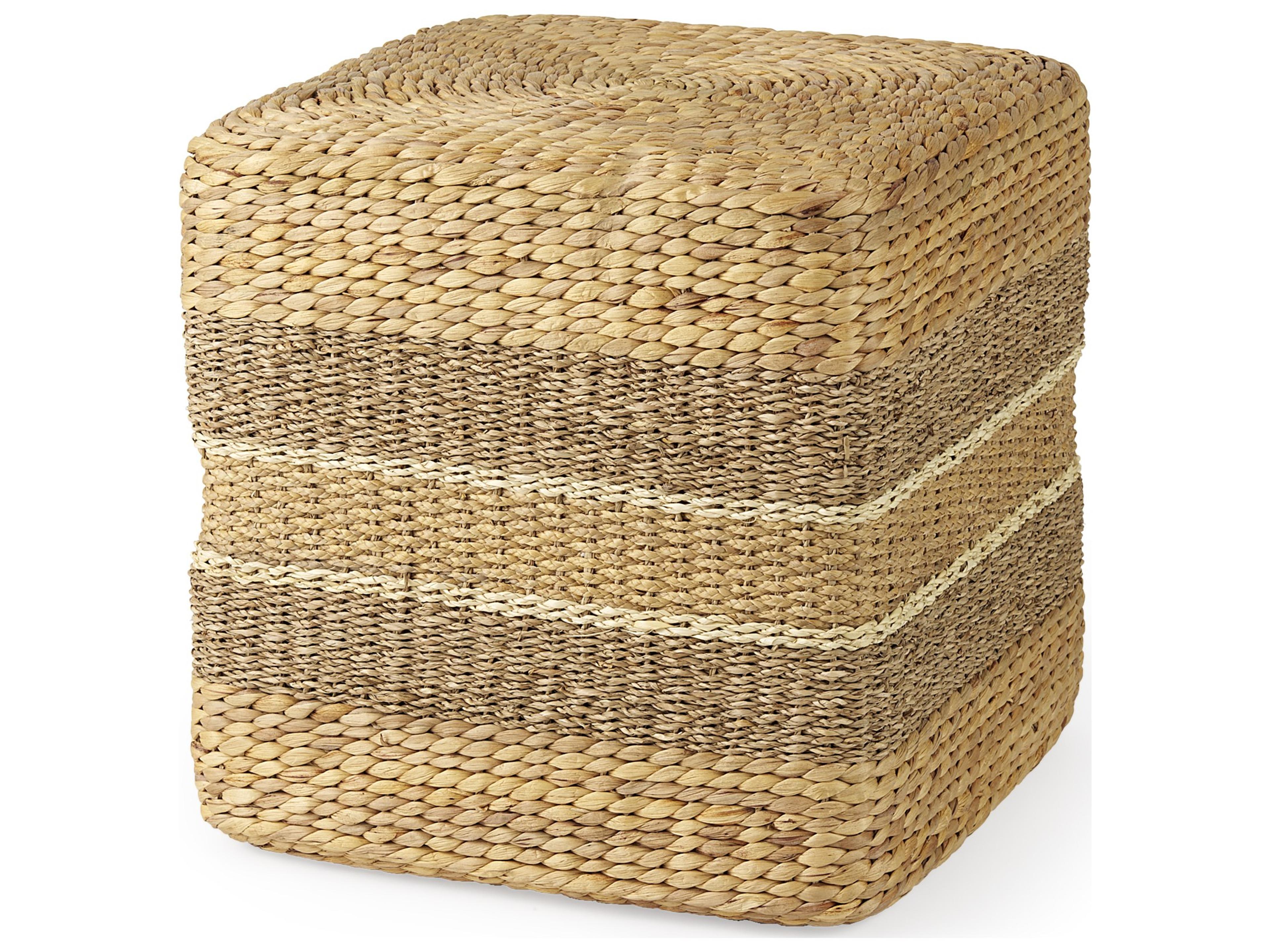 Maya 17.7L x 17.7W x 17.7H Light Brown W/Medium Brown Stripes Seagrass Square Pouf