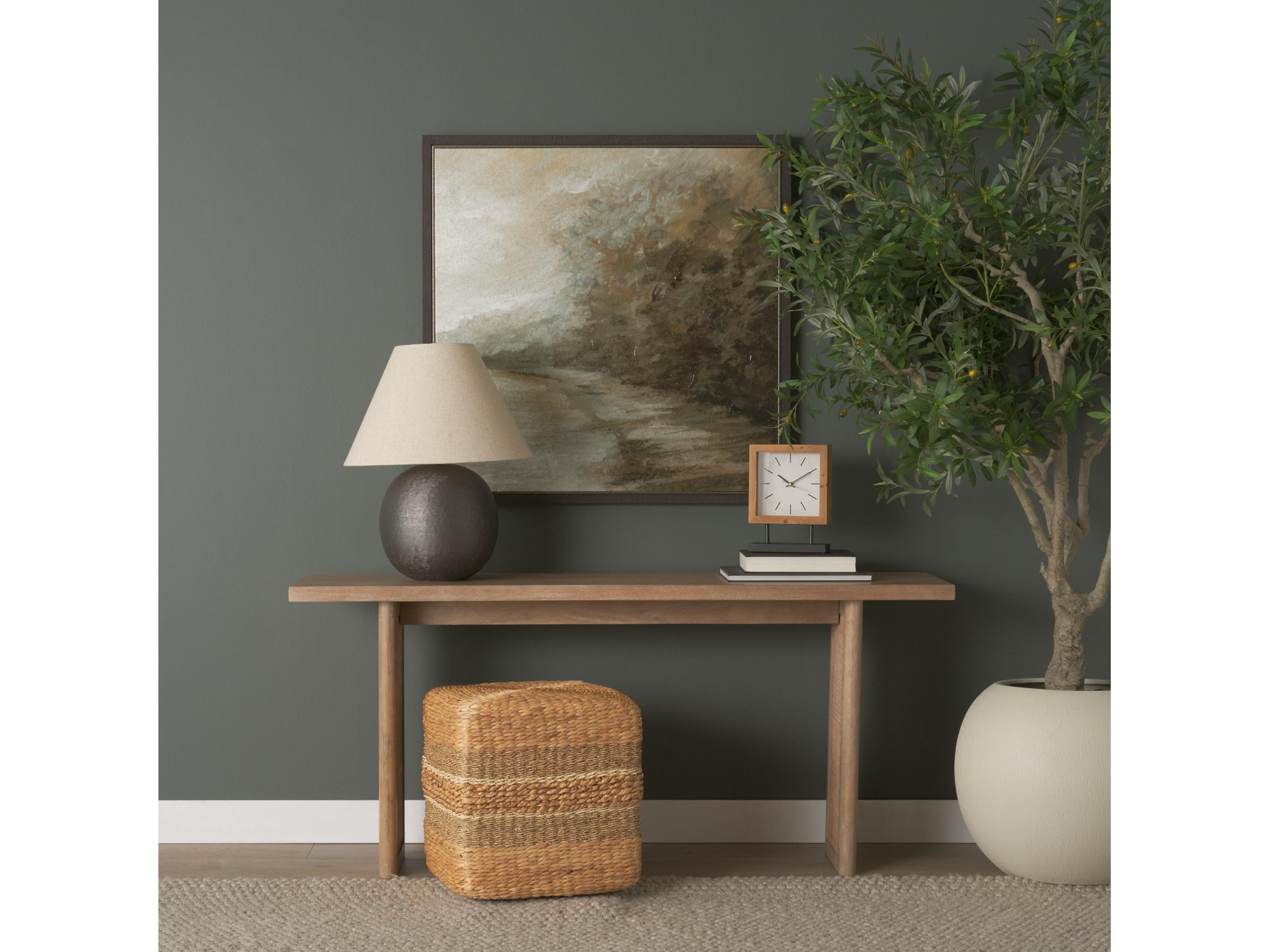 Mercana Maya 17.7L x 17.7W x 17.7H Light Brown W/Medium Brown Stripes Seagrass Square Pouf