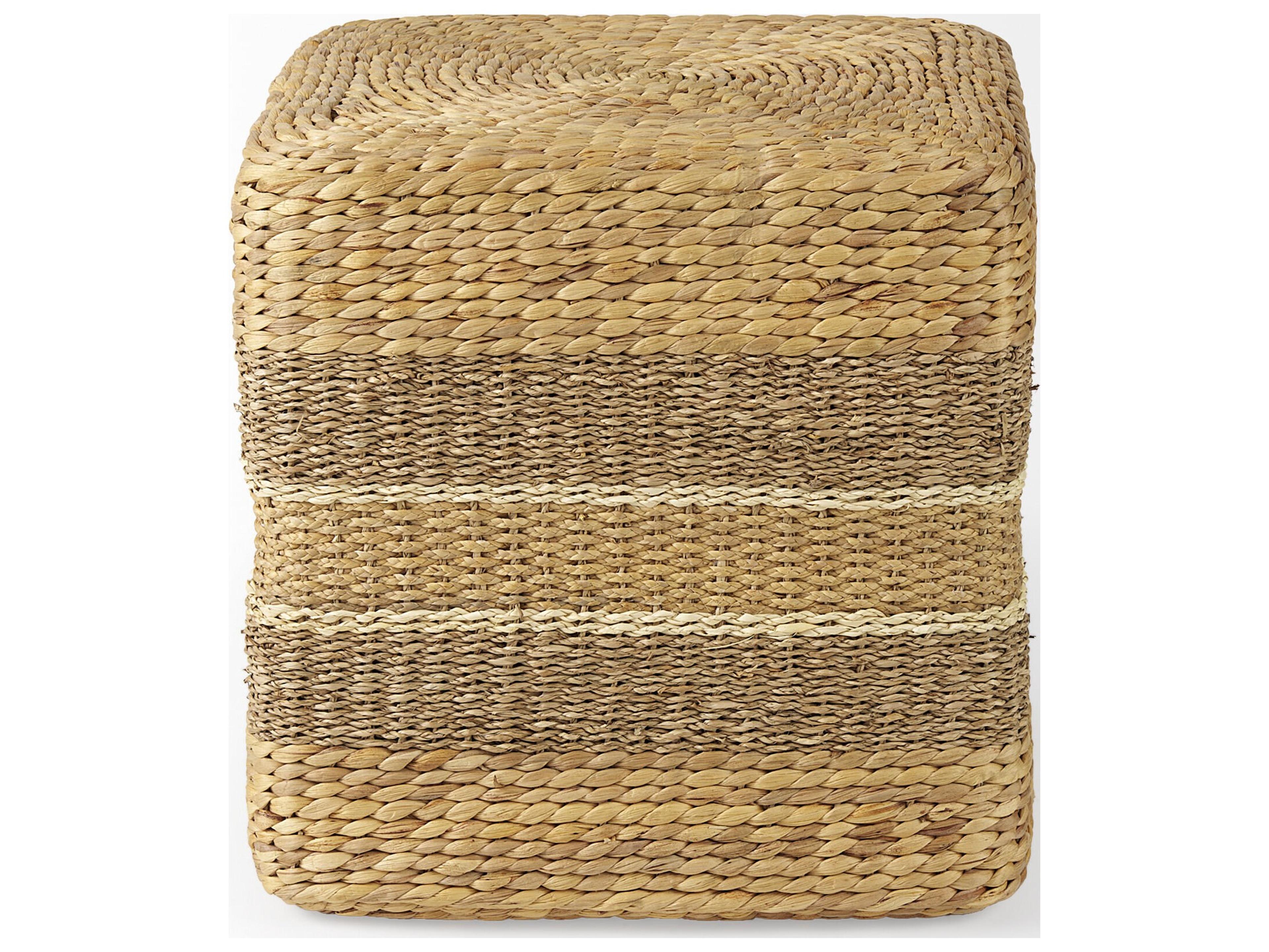 Mercana Maya 17.7L x 17.7W x 17.7H Light Brown W/Medium Brown Stripes Seagrass Square Pouf