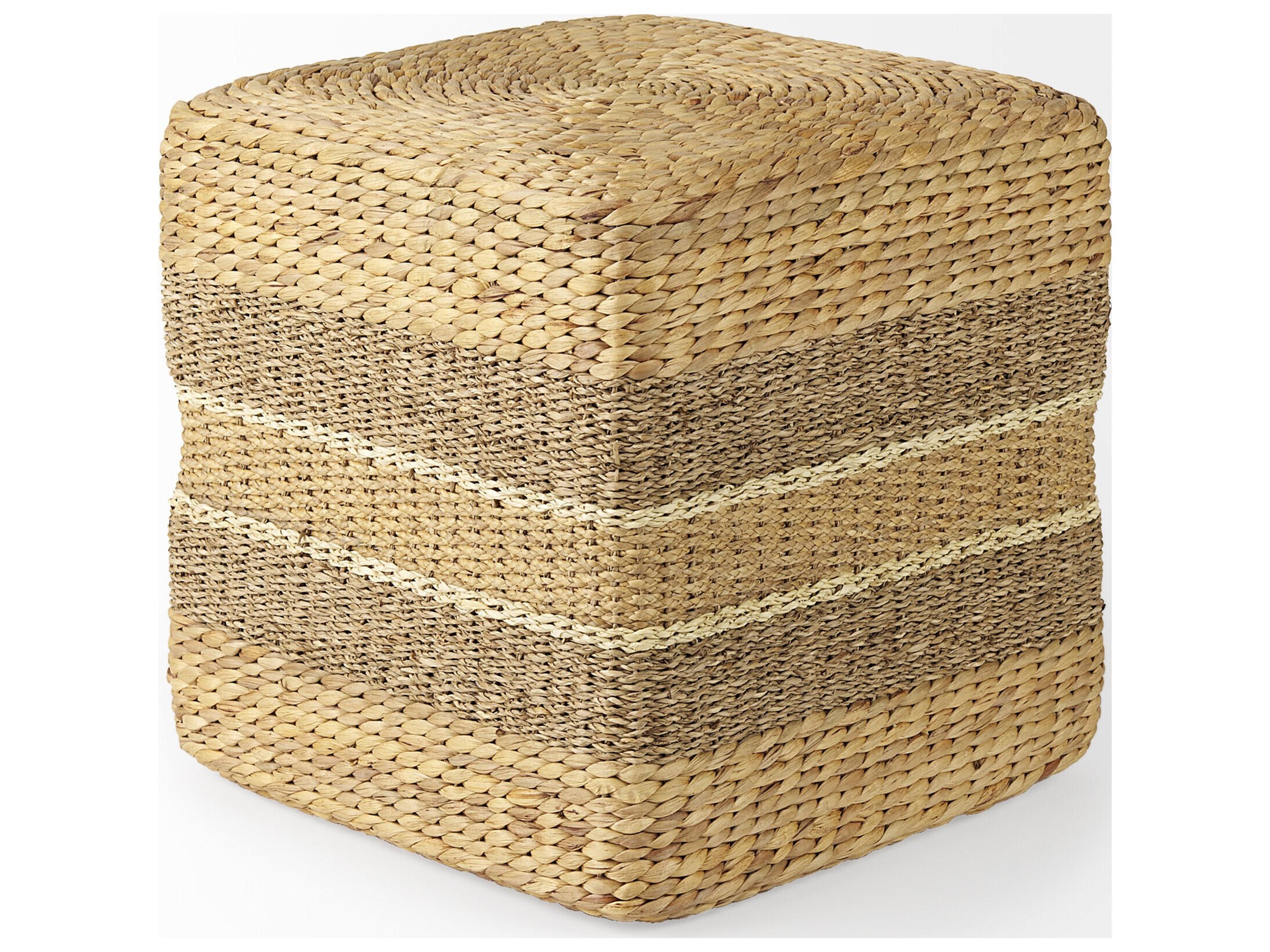 Mercana Maya 17.7L x 17.7W x 17.7H Light Brown W/Medium Brown Stripes Seagrass Square Pouf