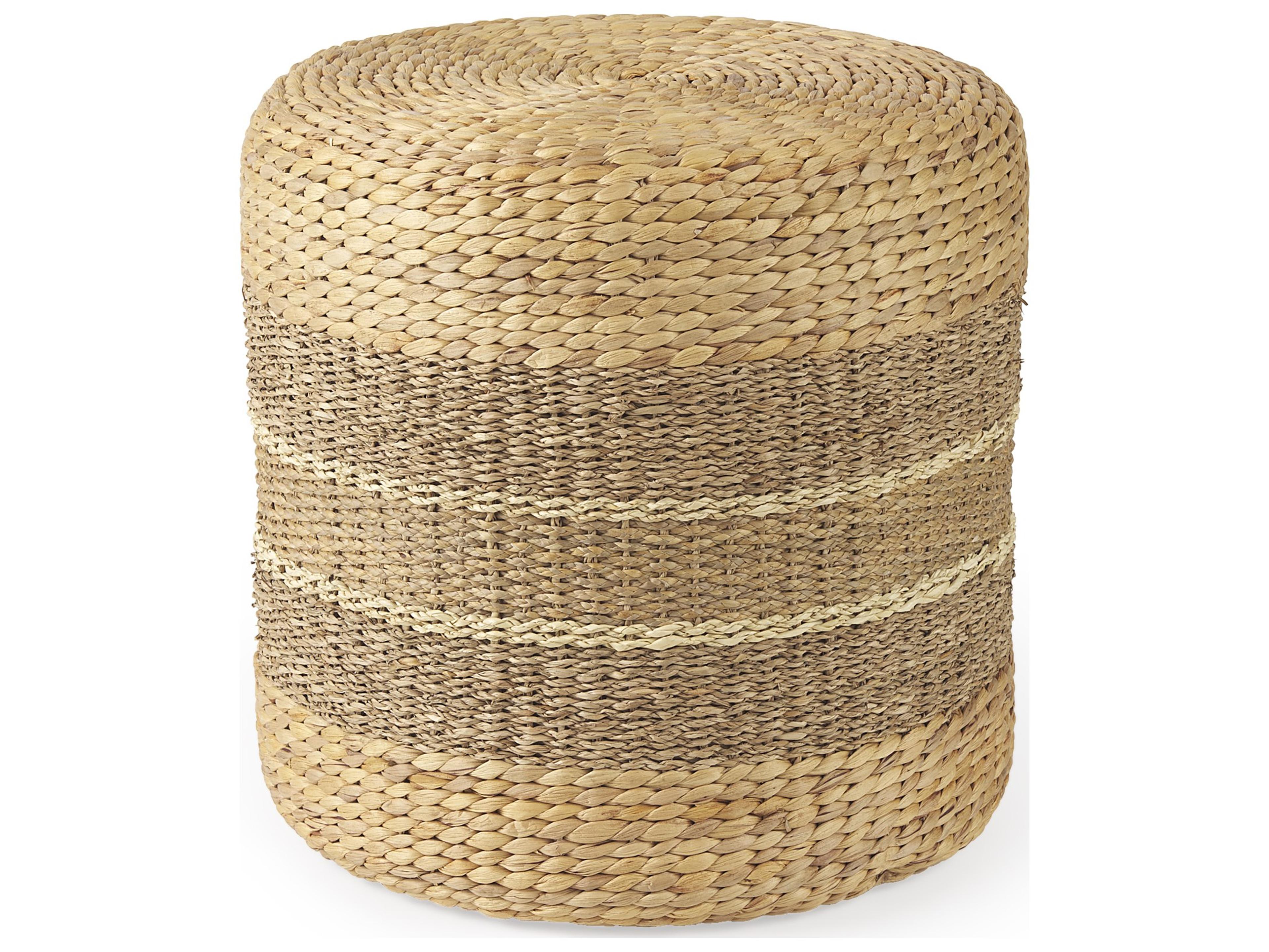 Maya 17.7L x 17.7W x 17.7H Light Brown W/Medium Brown Stripes Seagrass Round Pouf