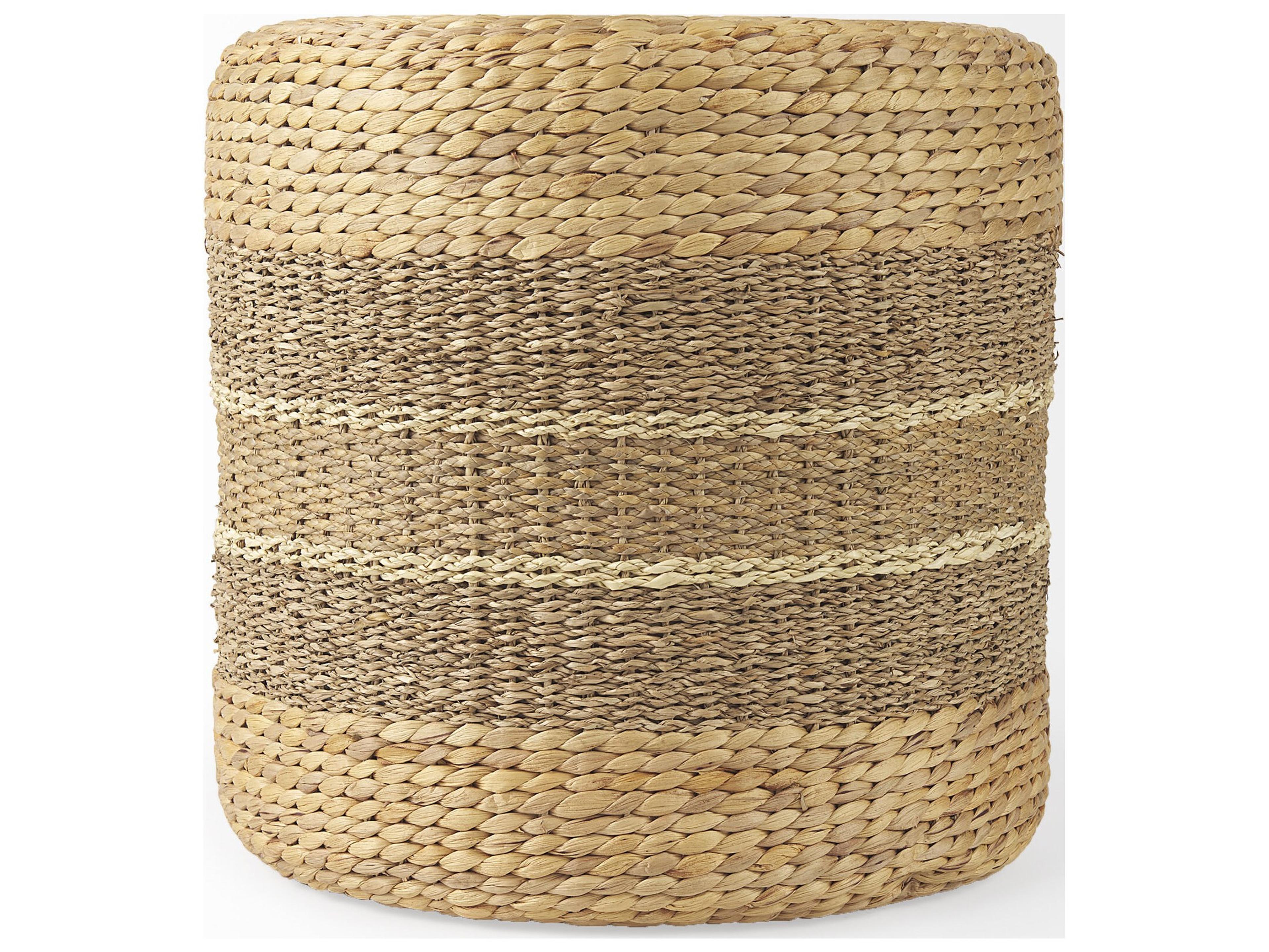 Mercana Maya 17.7L x 17.7W x 17.7H Light Brown W/Medium Brown Stripes Seagrass Round Pouf
