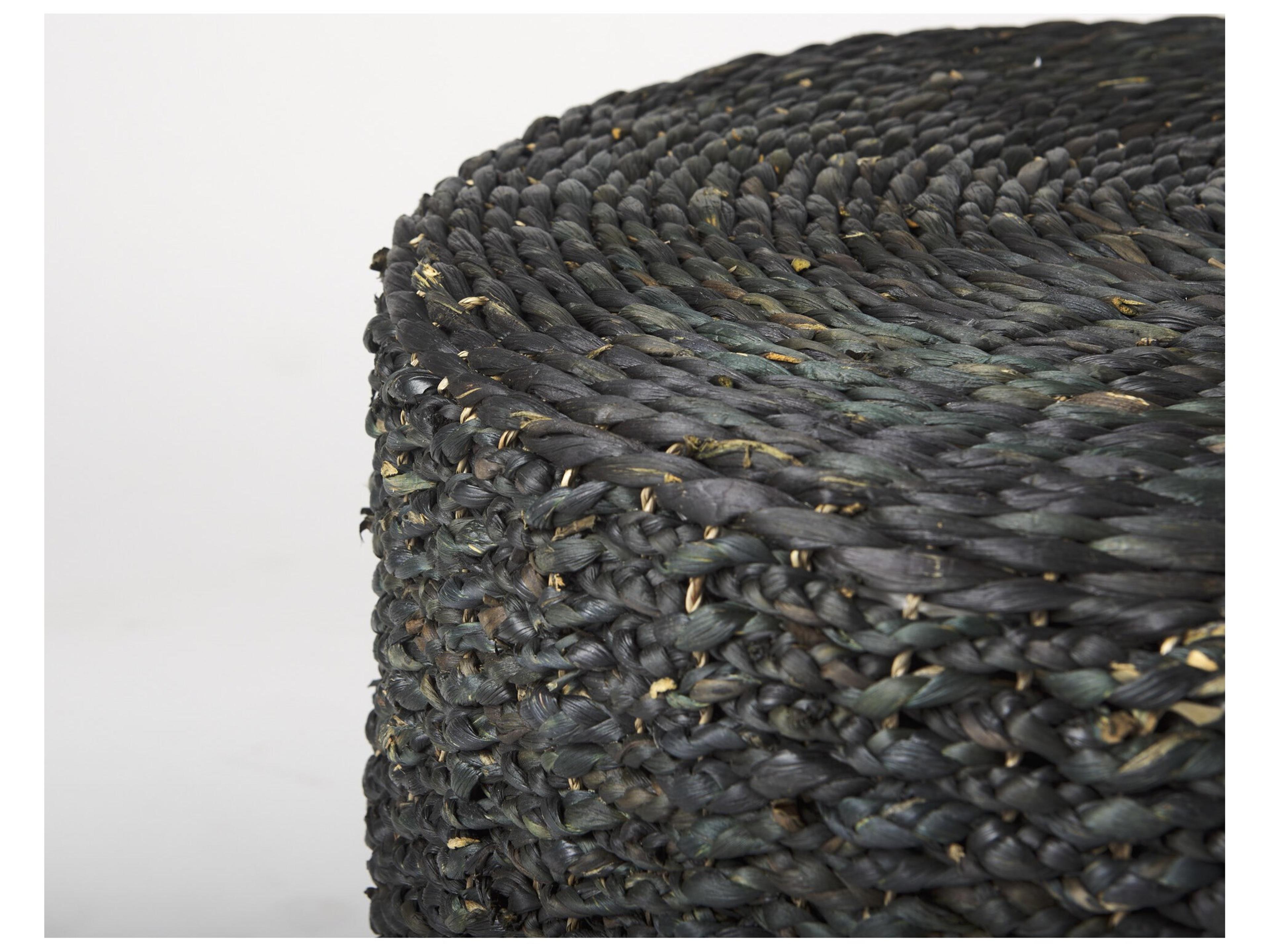 Mercana Dina 75L x 75W x 45H Black Cornhusk and Water Hyacinth Round Coffee Table Pouf