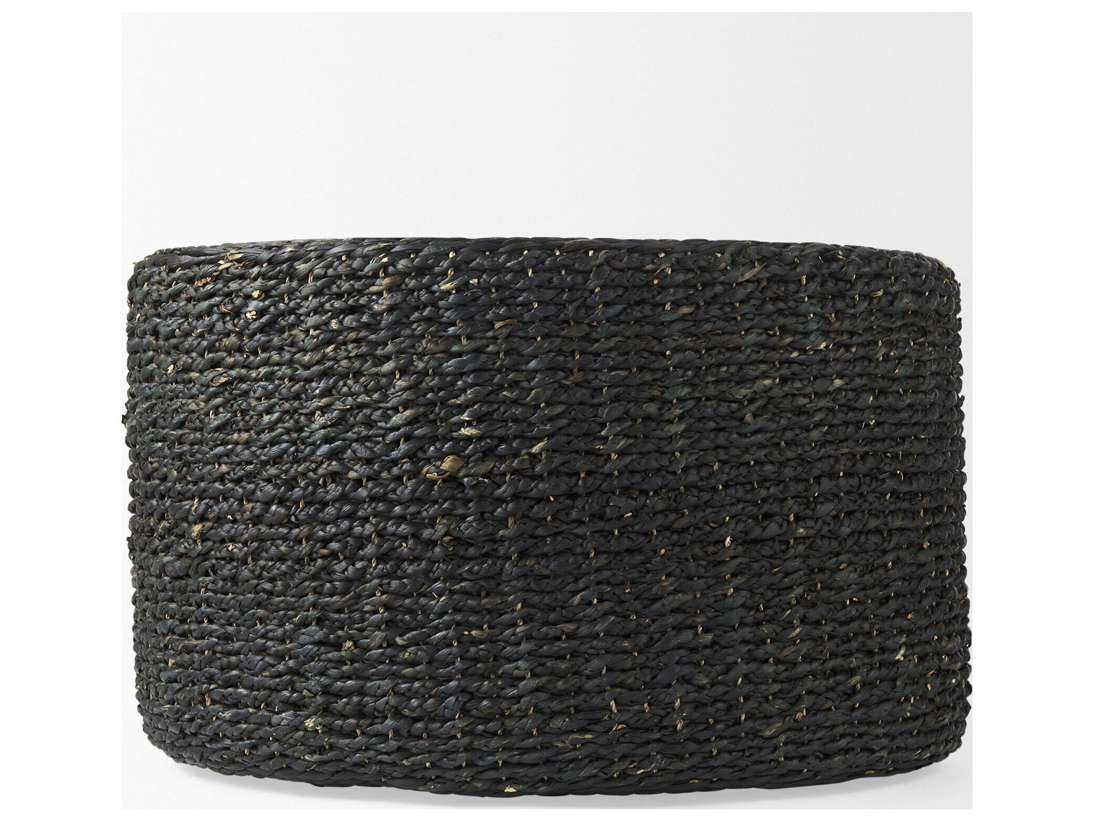Mercana Dina 75L x 75W x 45H Black Cornhusk and Water Hyacinth Round Coffee Table Pouf