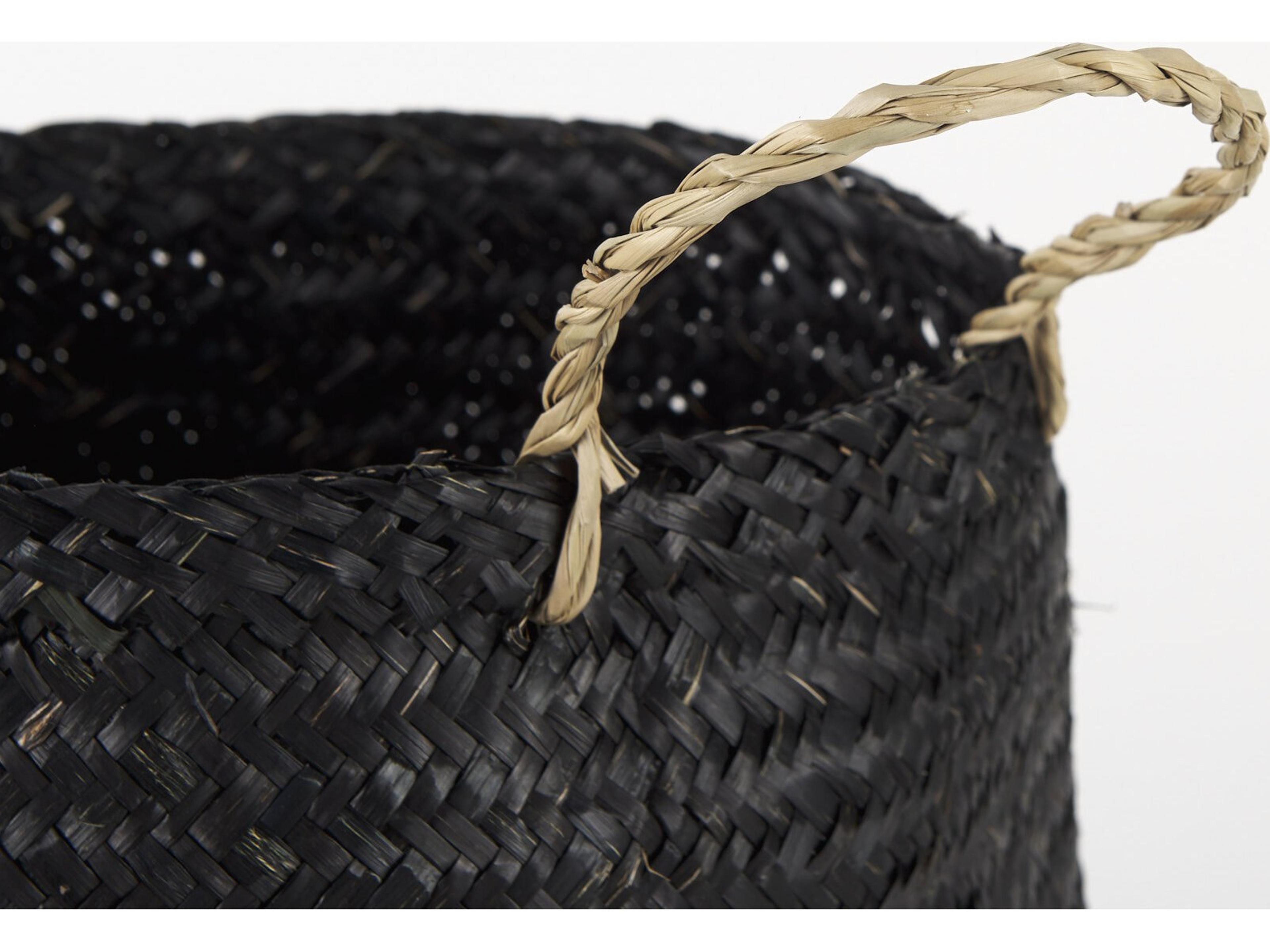 Mercana Ella 9.8L x 9.8W x 11.0H (Set of 3) Black Seagrass Basket W/ Light Brown Handles