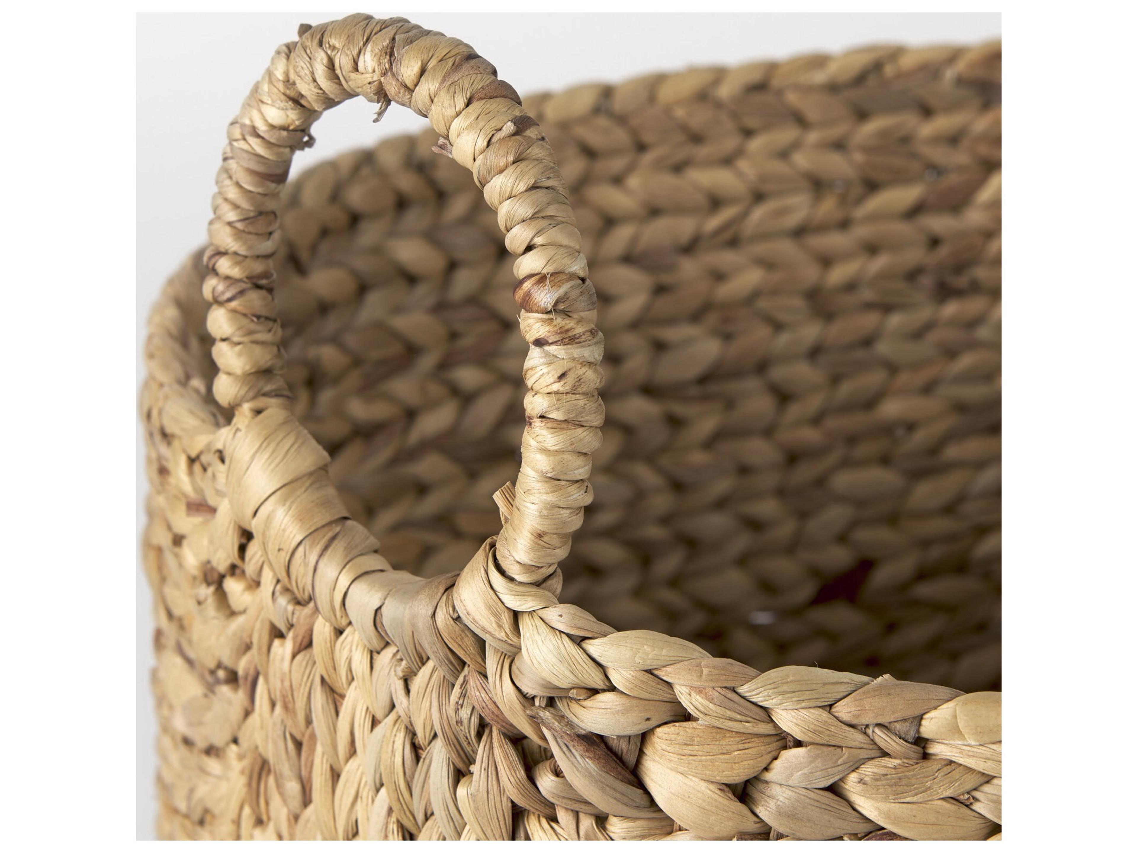 Mercana Sivan 19.7L x 19.7W x 23.6H (Set of 3) Light Brown Water Hyacinth Round Basket W/ Handles
