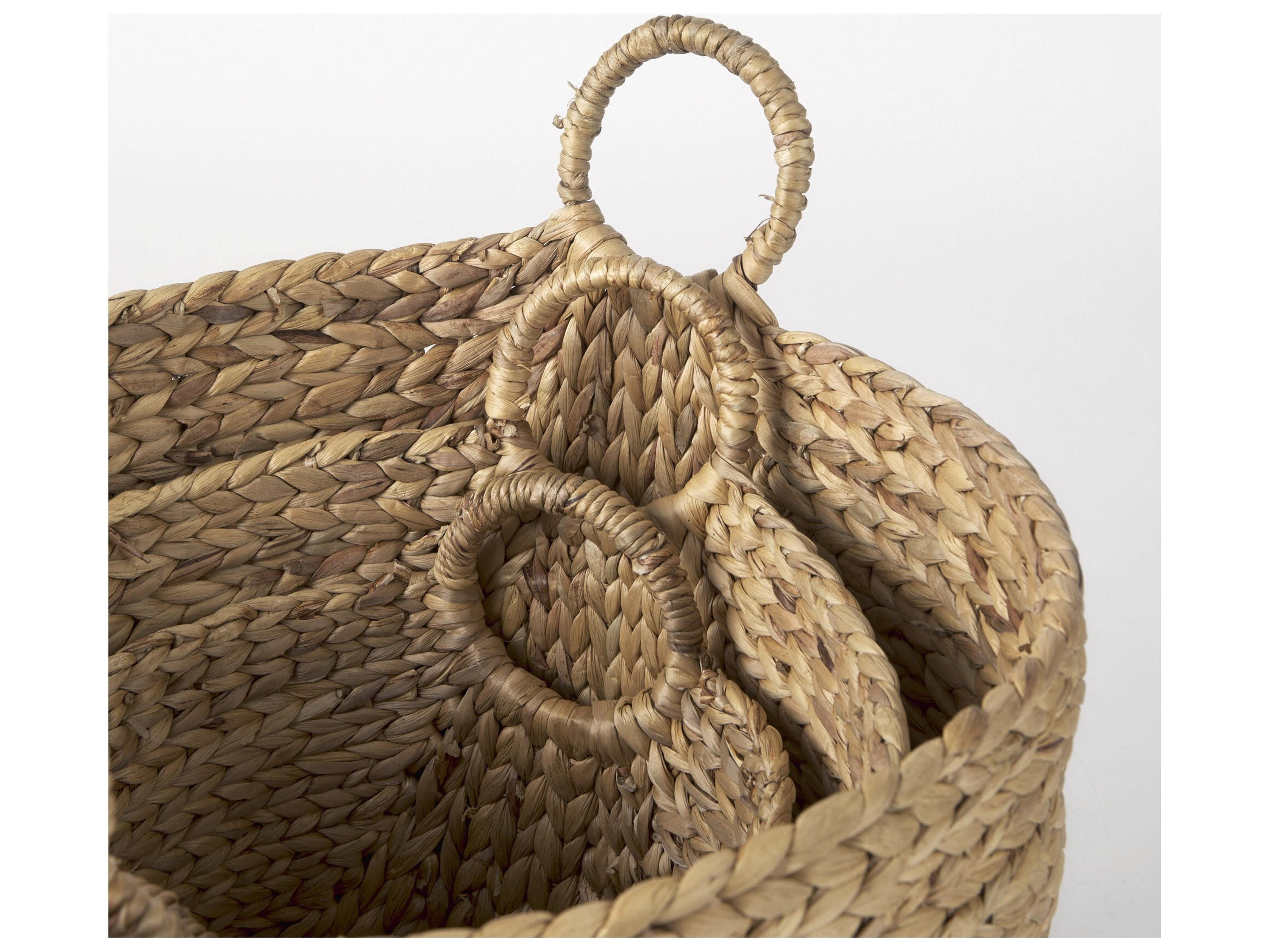 Mercana Sivan 19.7L x 19.7W x 23.6H (Set of 3) Light Brown Water Hyacinth Round Basket W/ Handles